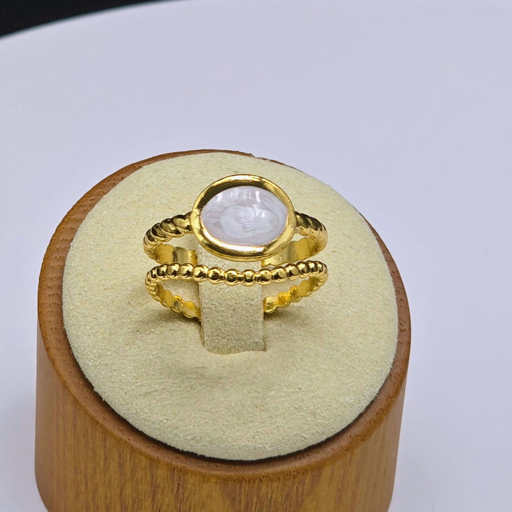 Oval Cameo Double Band Gold Plated Ring