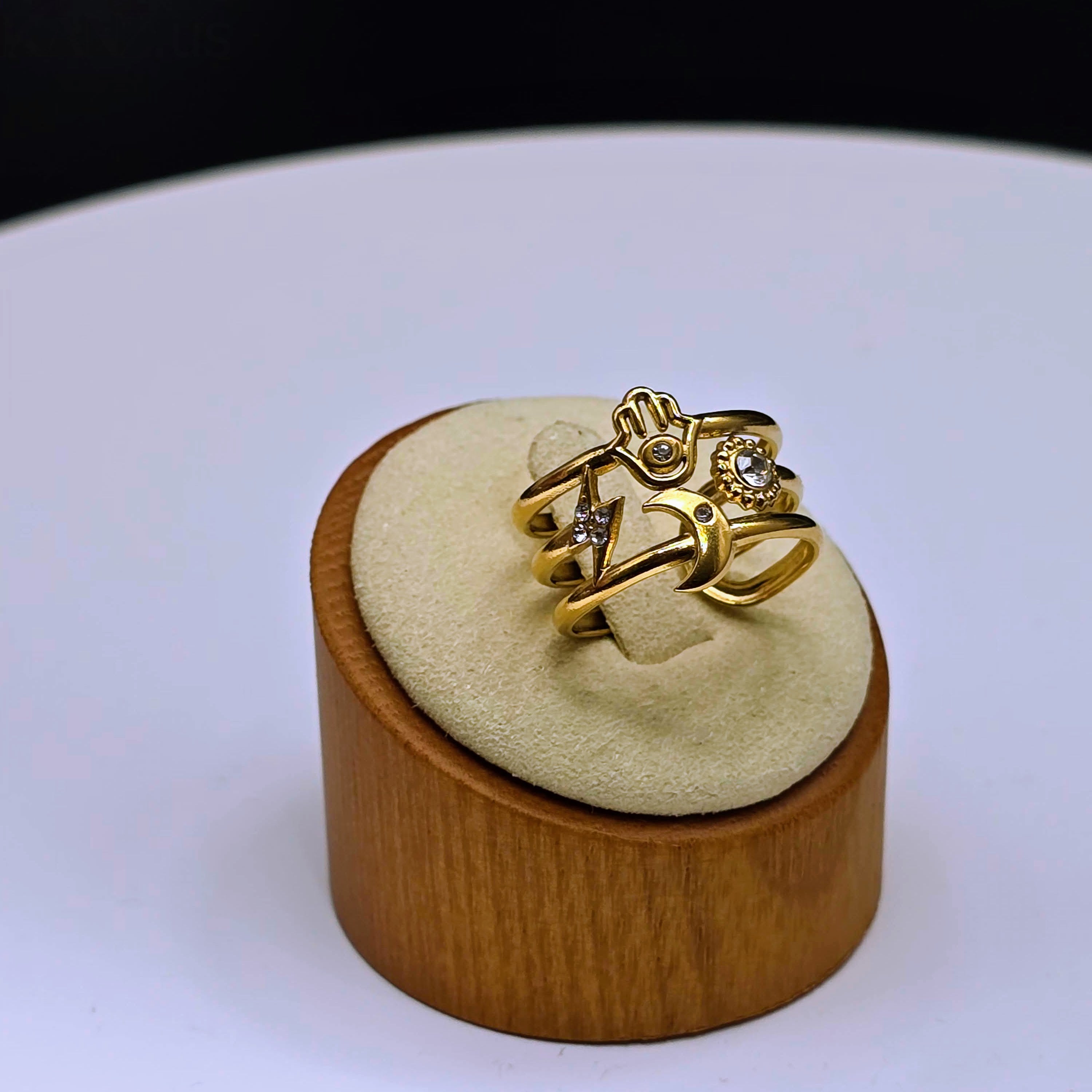 Multi-Symbol Open Band Gold Plated Ring