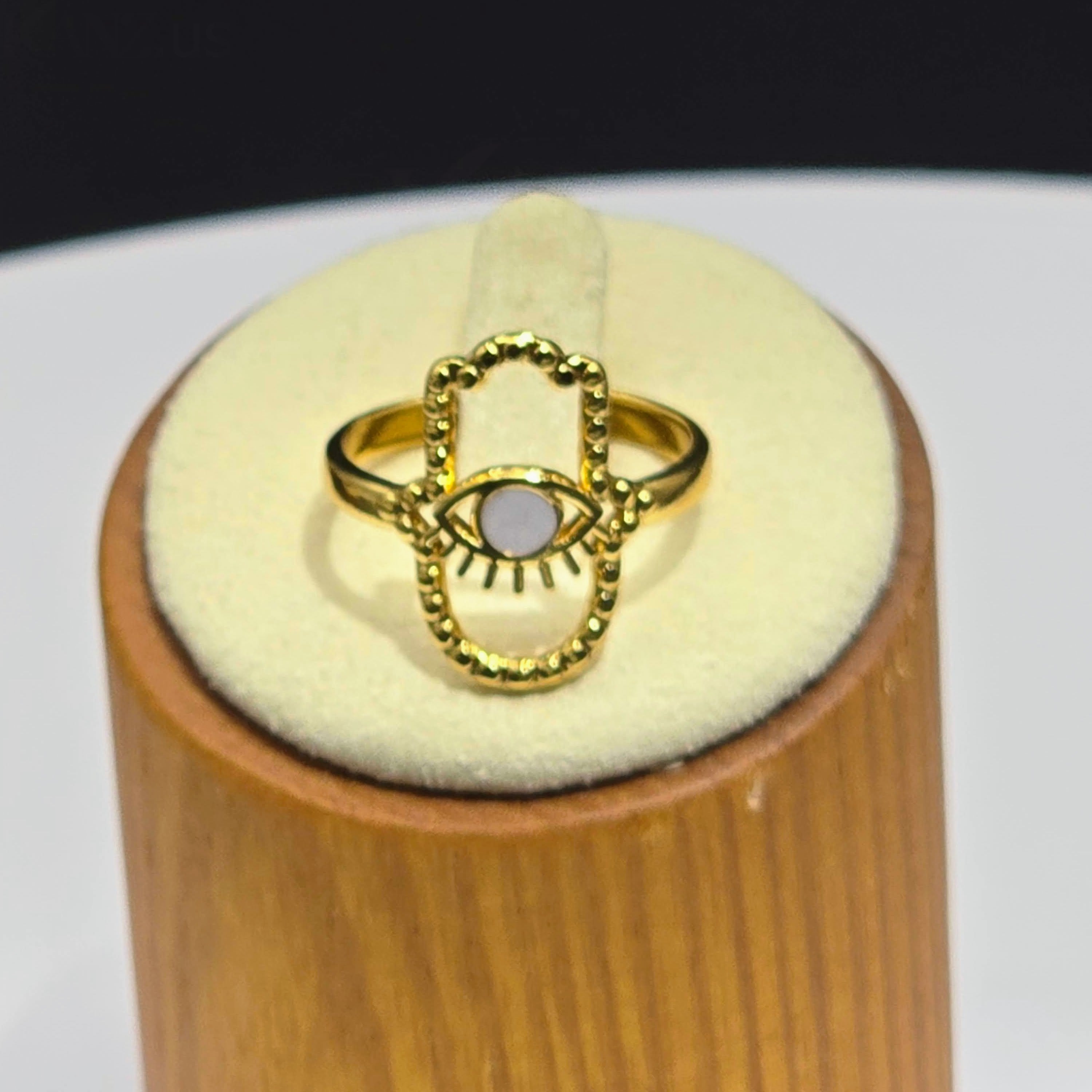 Beaded Hamsa Hand Ring with Eye Motif Gold Plated Ring