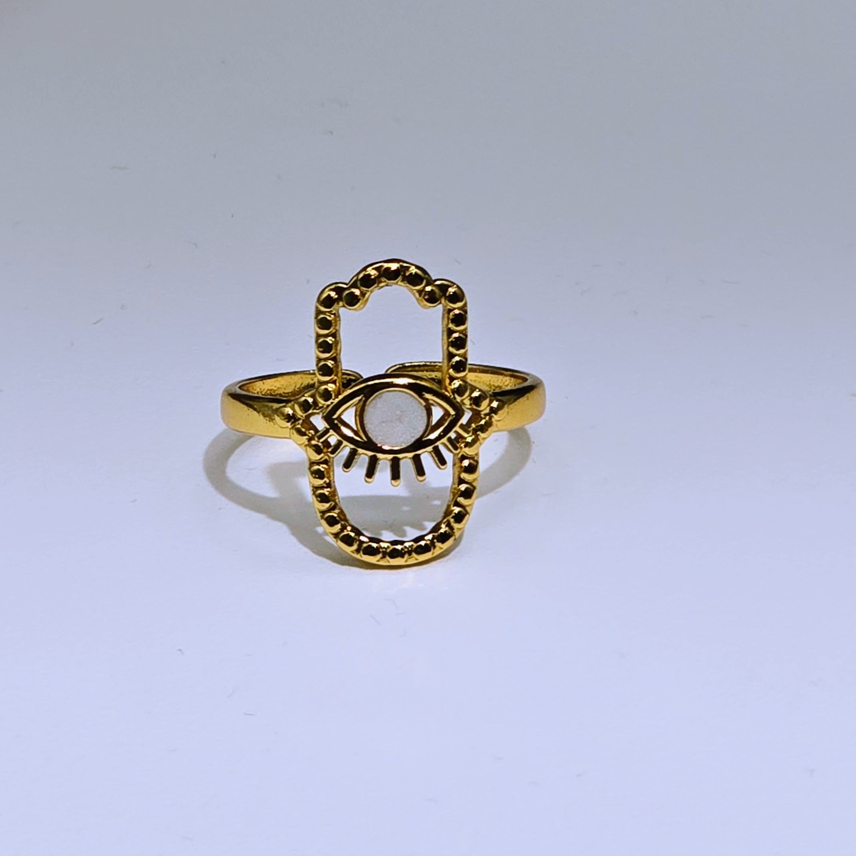 Beaded Hamsa Hand Ring with Eye Motif Gold Plated Ring