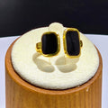 Black Enamel Double Rectangle Open Band Gold Plated Ring