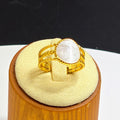 Oval White Enamel Rope-Frame Gold Plated Ring