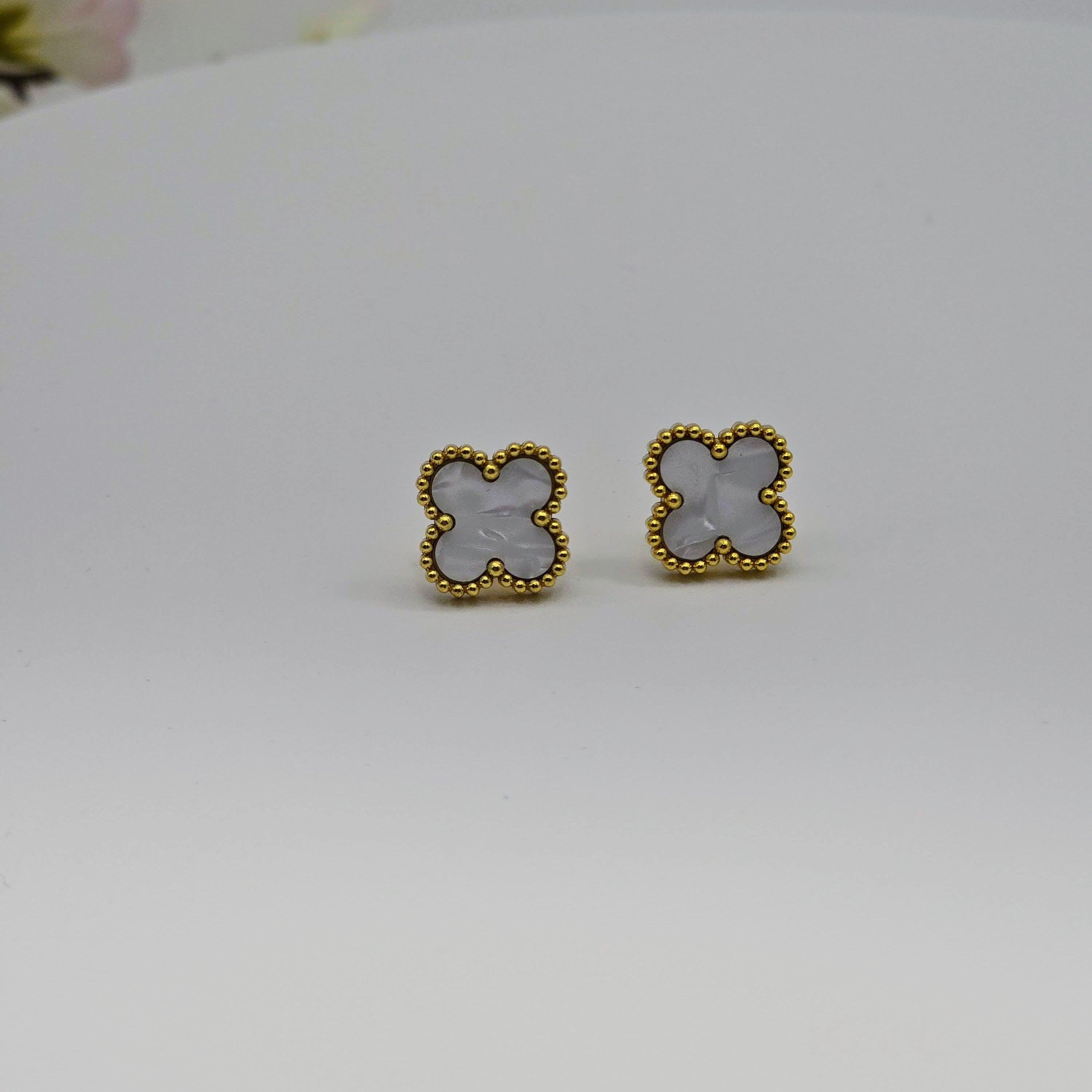 Beaded Clover Stud Stainless Steel Earrings