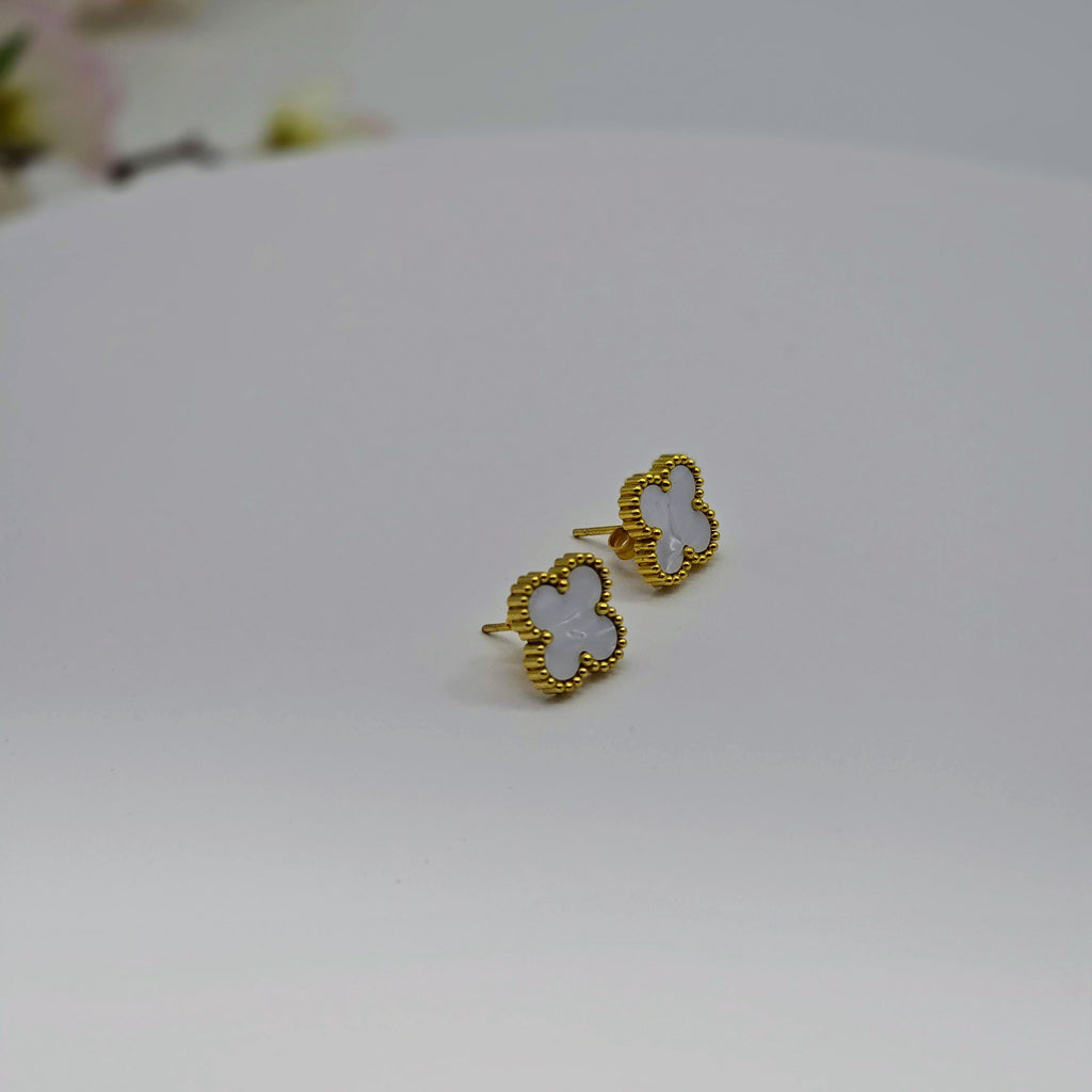 Beaded Clover Stud Stainless Steel Earrings