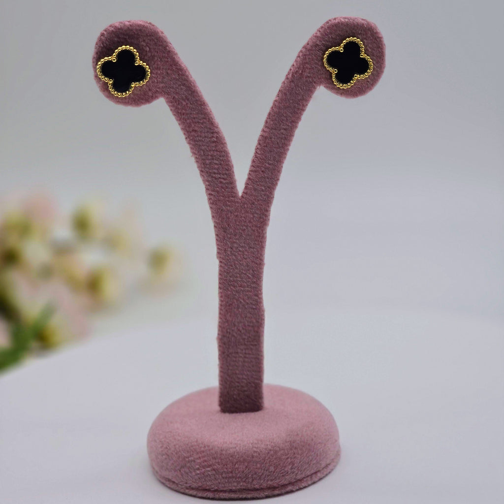 Beaded Clover Stud Stainless Steel Earrings