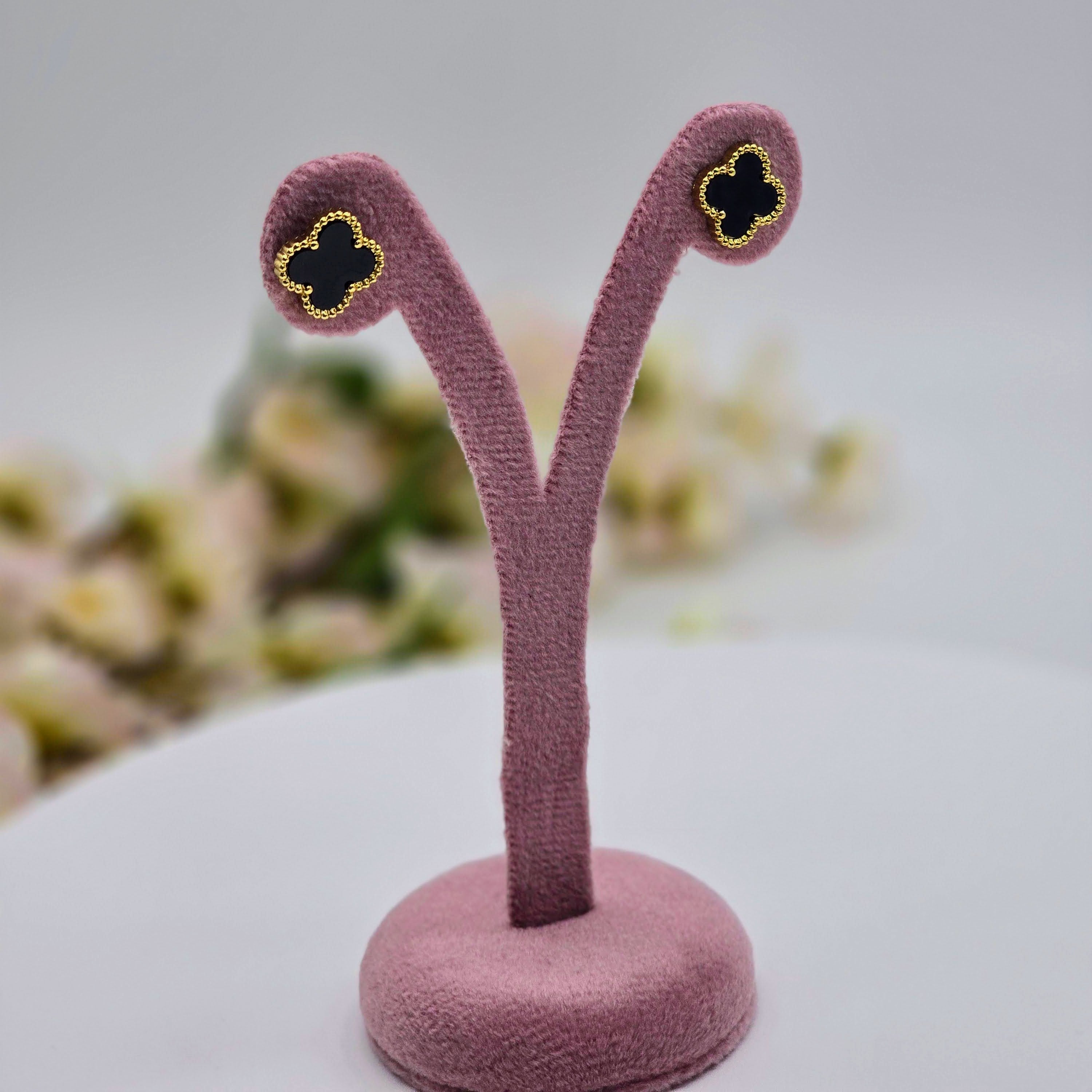 Beaded Clover Stud Stainless Steel Earrings