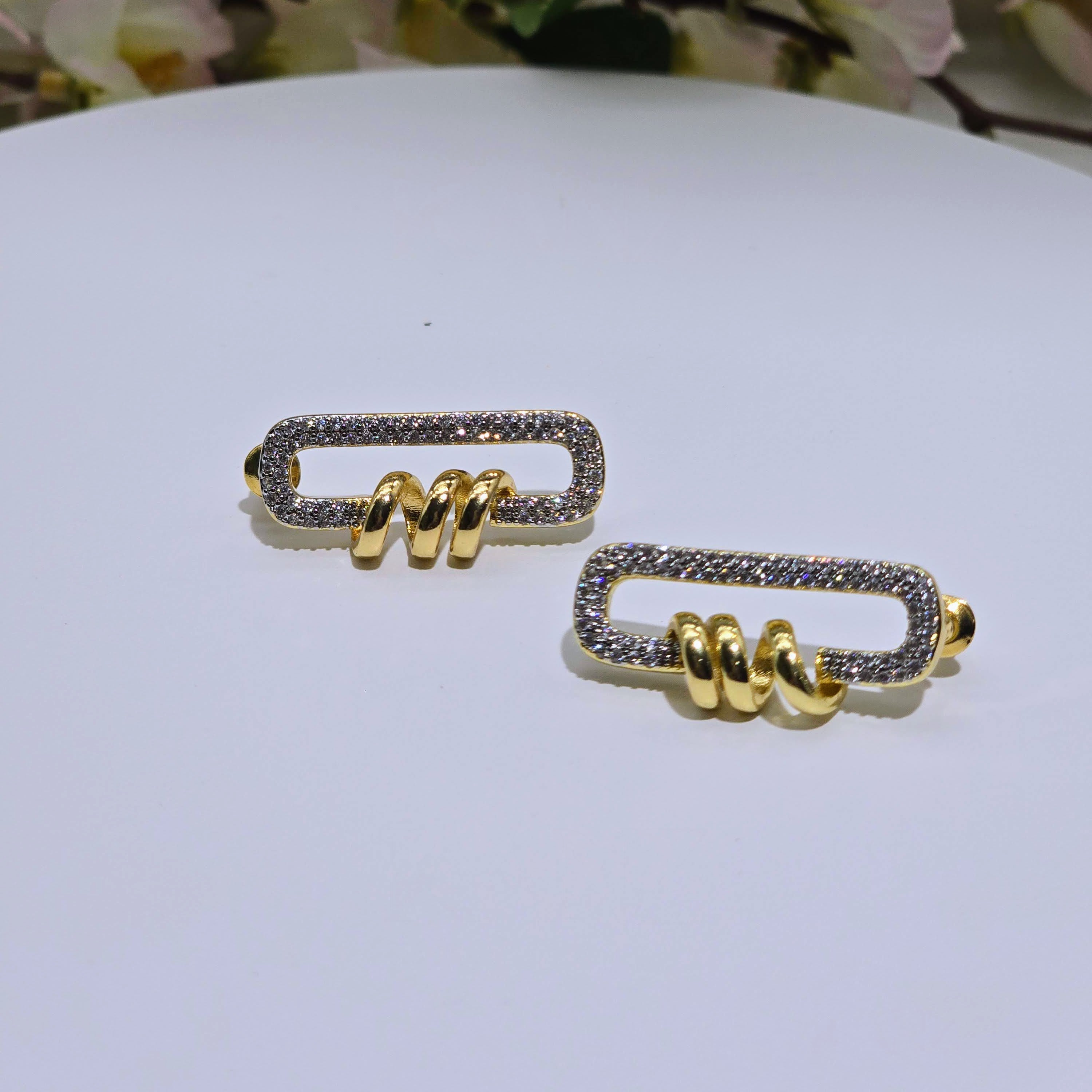 Pave Link Coil Stud Stainless Steel Earrings