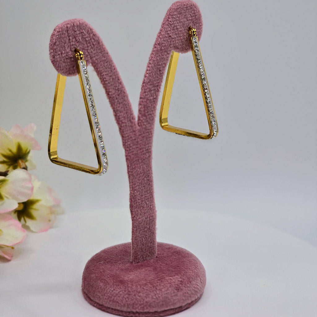 Pave Line Triangle Stainless Steel Drop Earrings