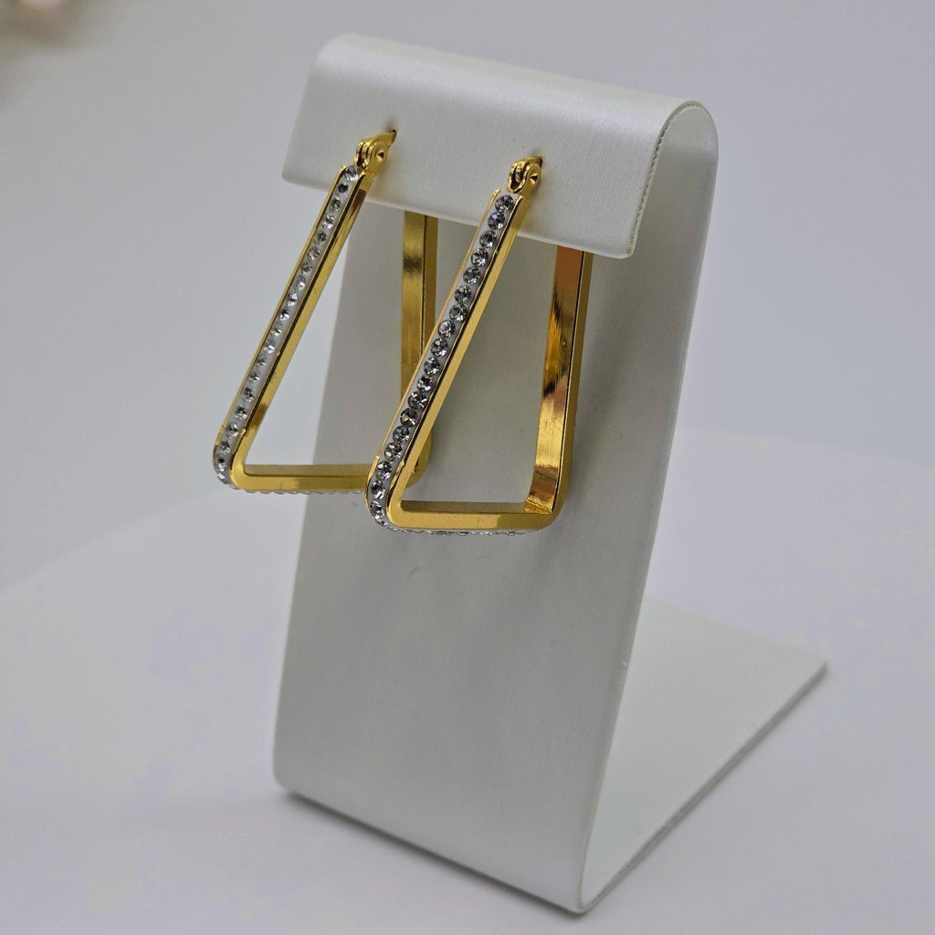 Pave Line Triangle Stainless Steel Drop Earrings