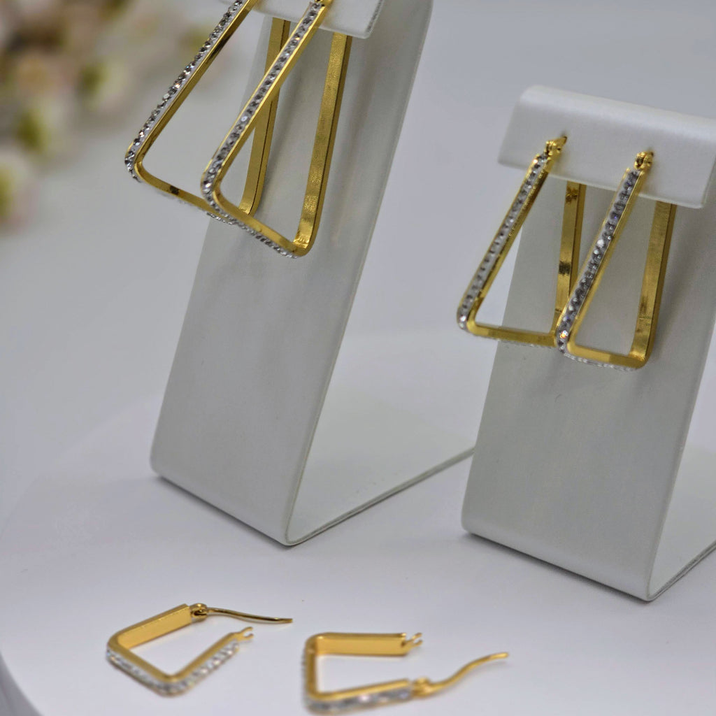 Pave Line Triangle Stainless Steel Drop Earrings