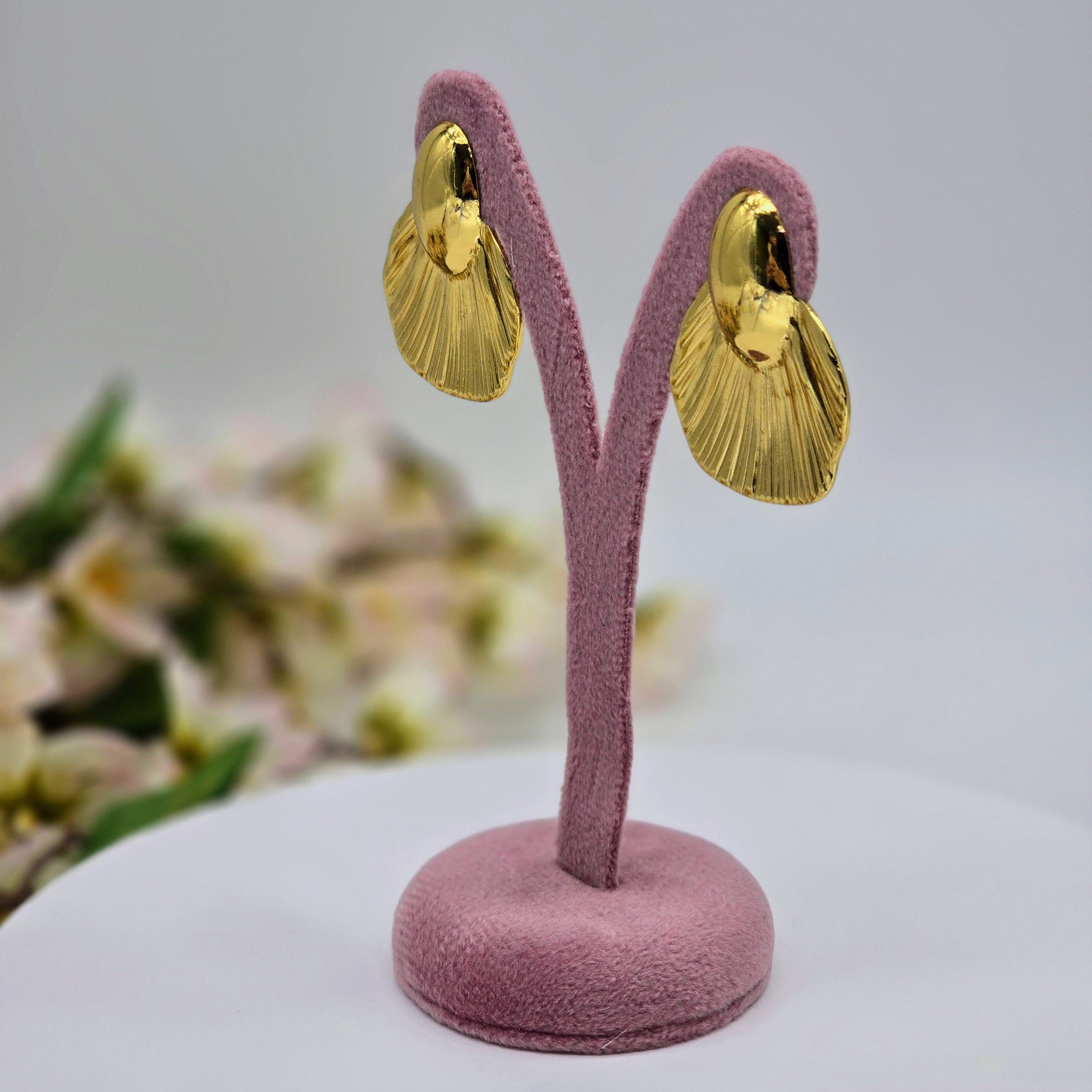 Sculpted Fan Drop Stainless Steel Earrings