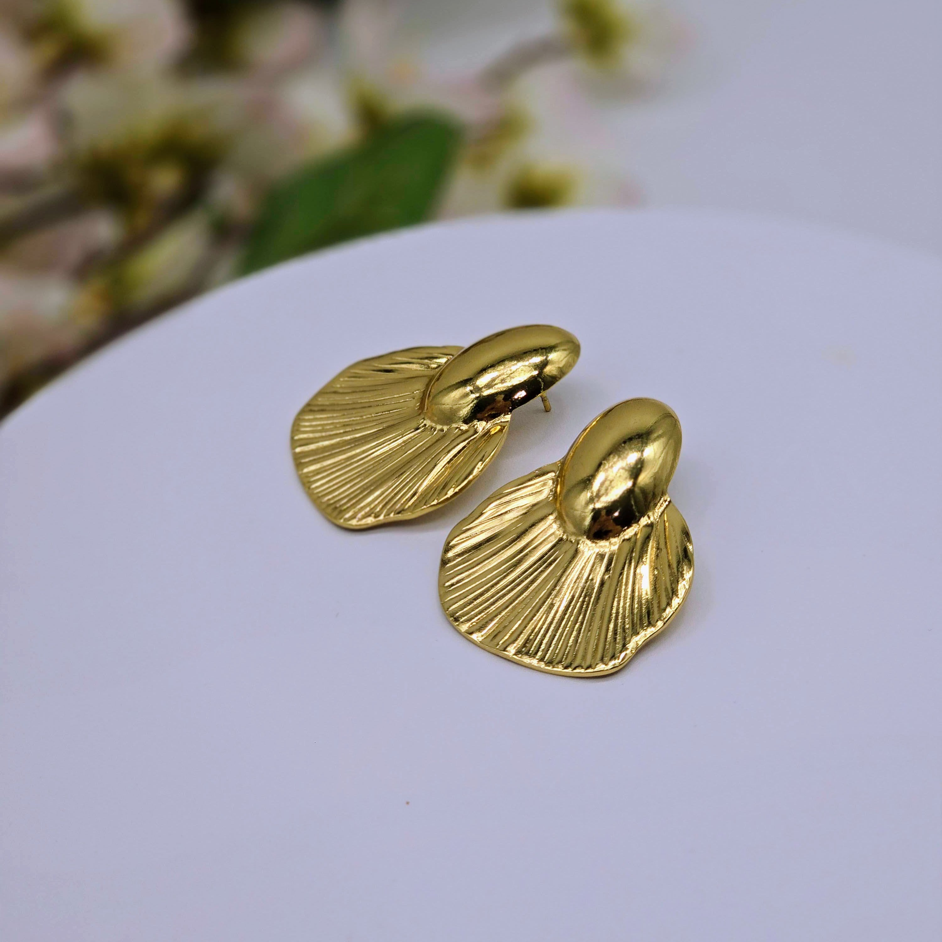 Sculpted Fan Drop Stainless Steel Earrings