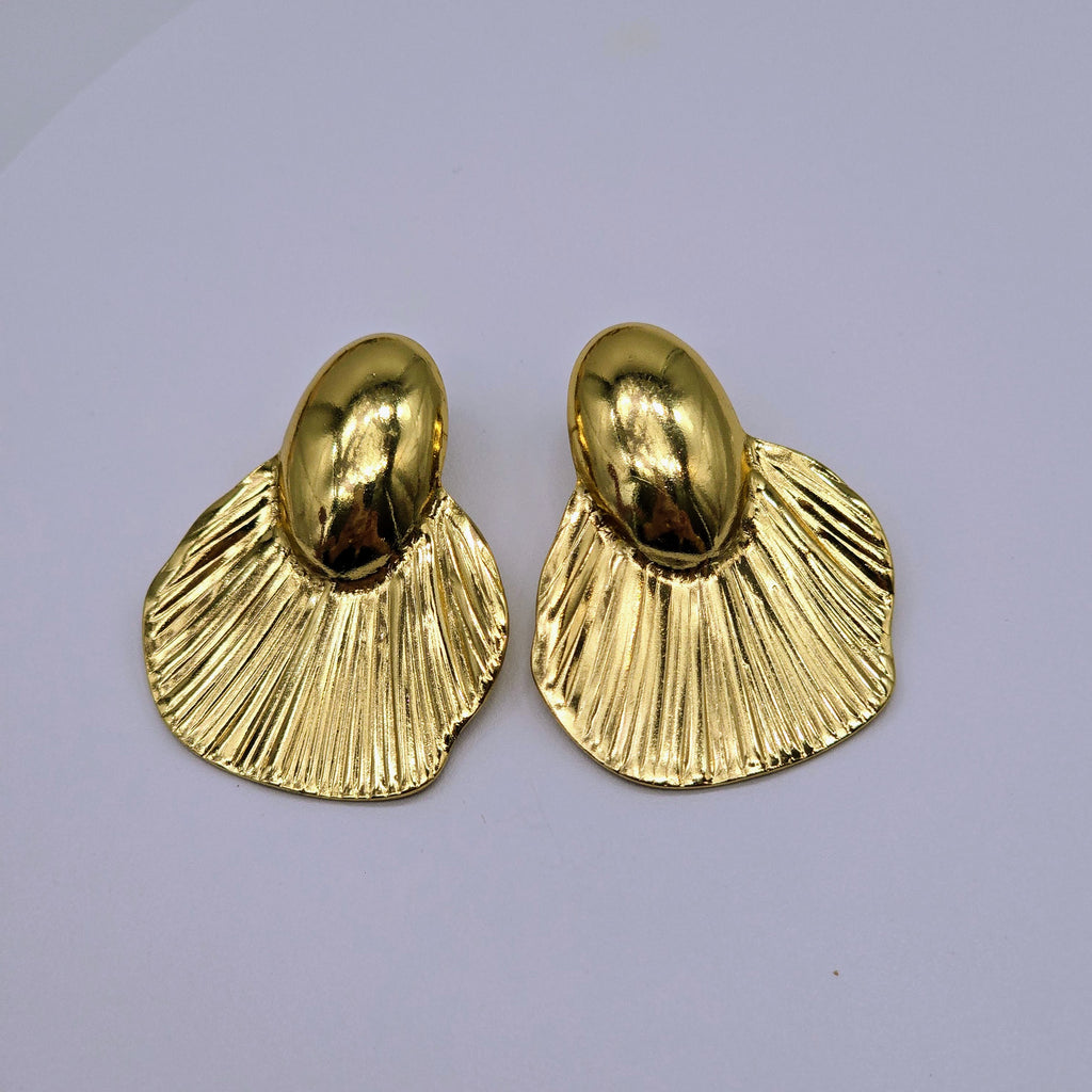 Sculpted Fan Drop Stainless Steel Earrings