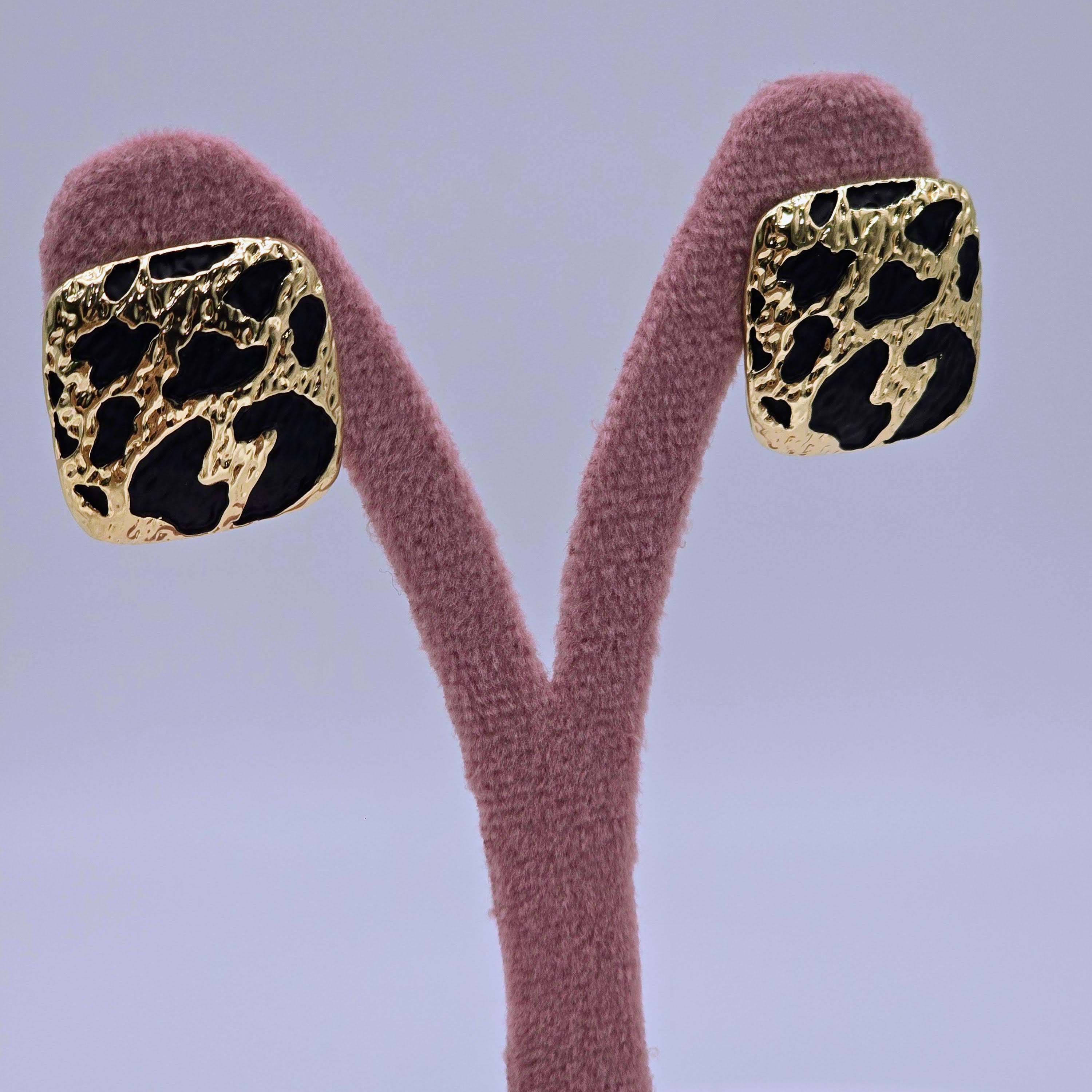 Textured Leopard Square Stud Stainless Steel Earrings