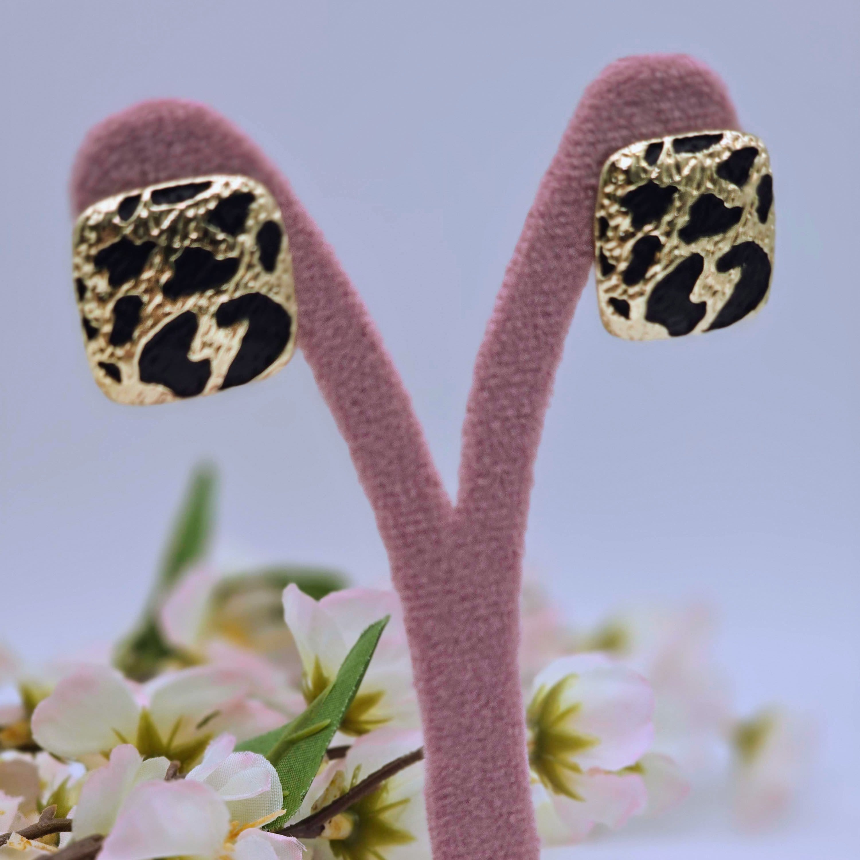 Textured Leopard Square Stud Stainless Steel Earrings