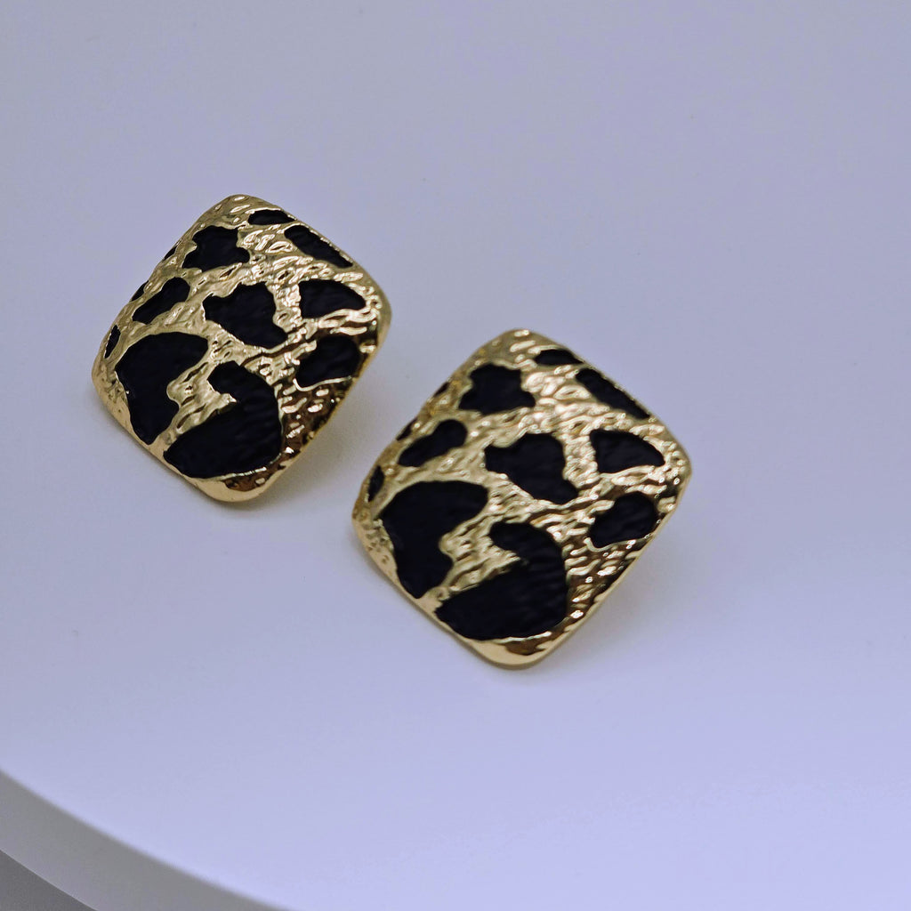 Textured Leopard Square Stud Stainless Steel Earrings