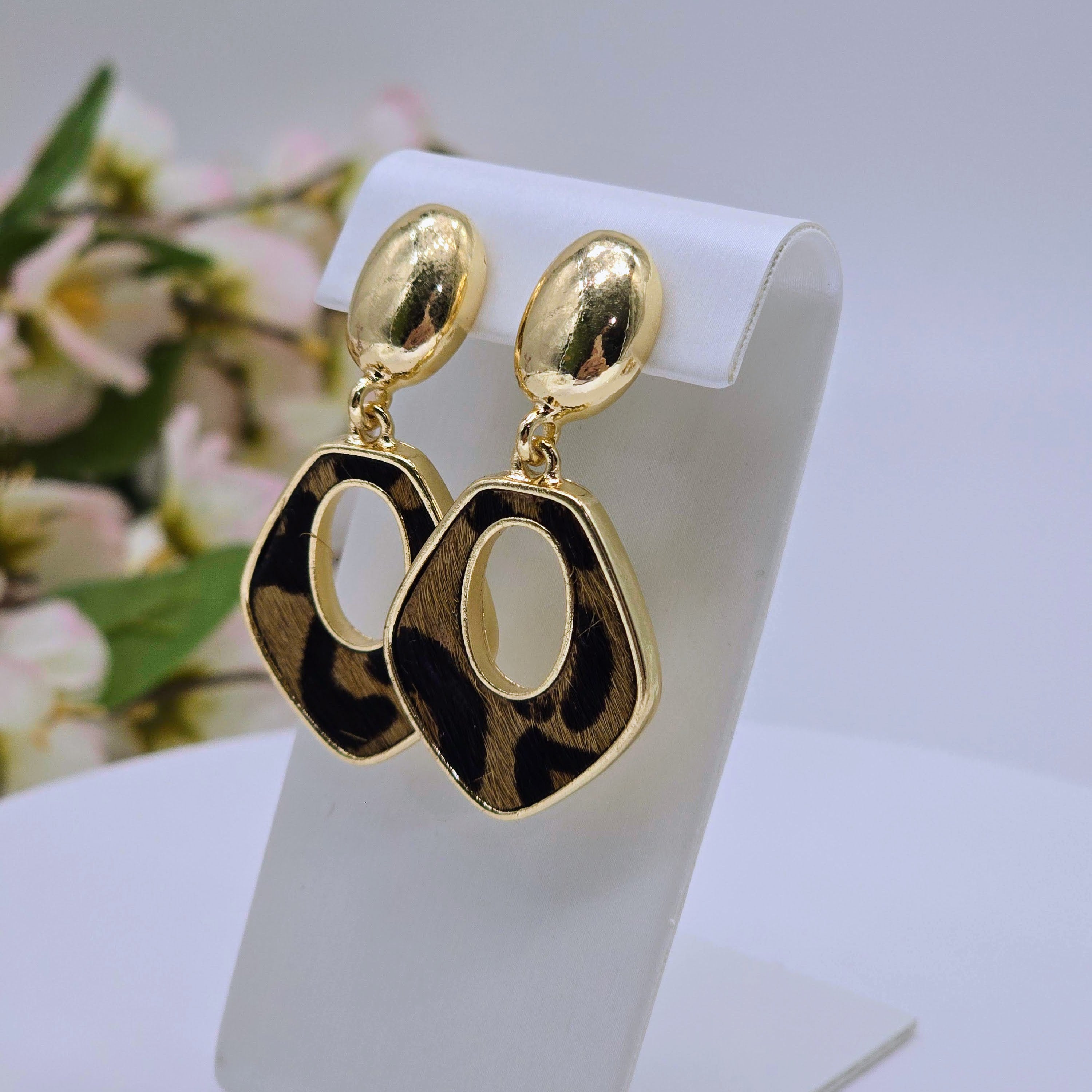 Leopard Texture Geometric Drop Stainless Steel Earrings