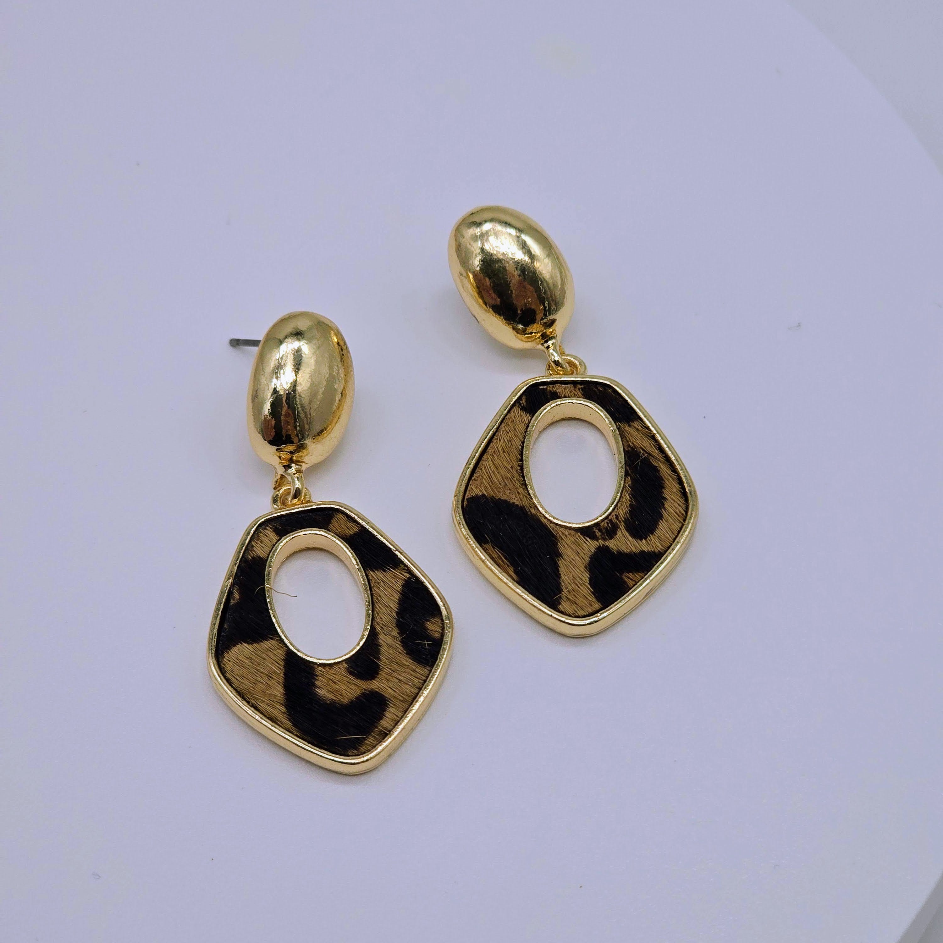 Leopard Texture Geometric Drop Stainless Steel Earrings