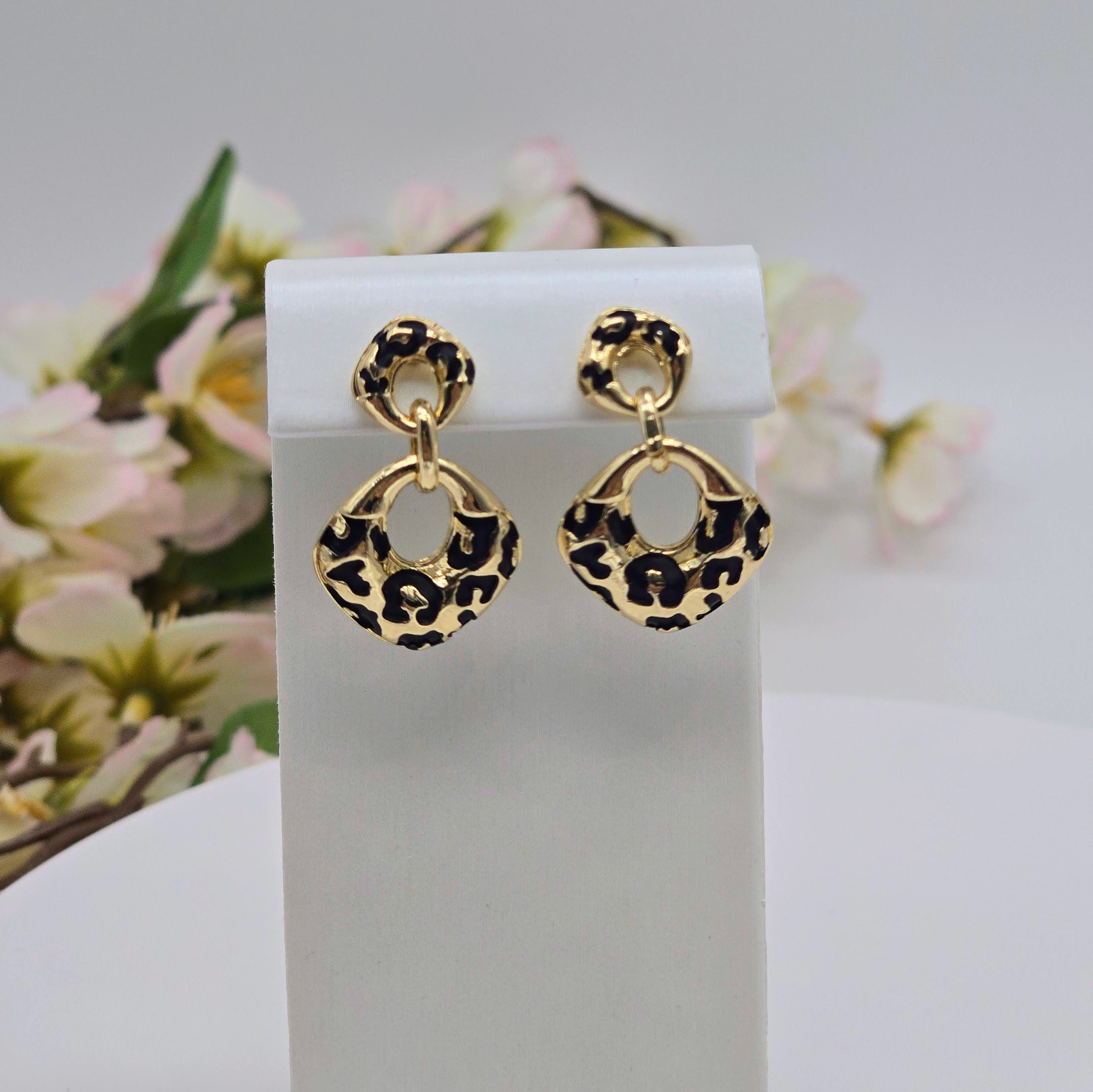 Leopard Pattern Open Drop Stainless Steel Earrings