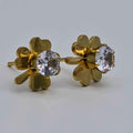 Gold Floral Stud Stainless Steel Earrings with Clear CZ Center