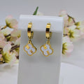 Clover Drop Huggie Stainless Steel Earrings with White Inlay