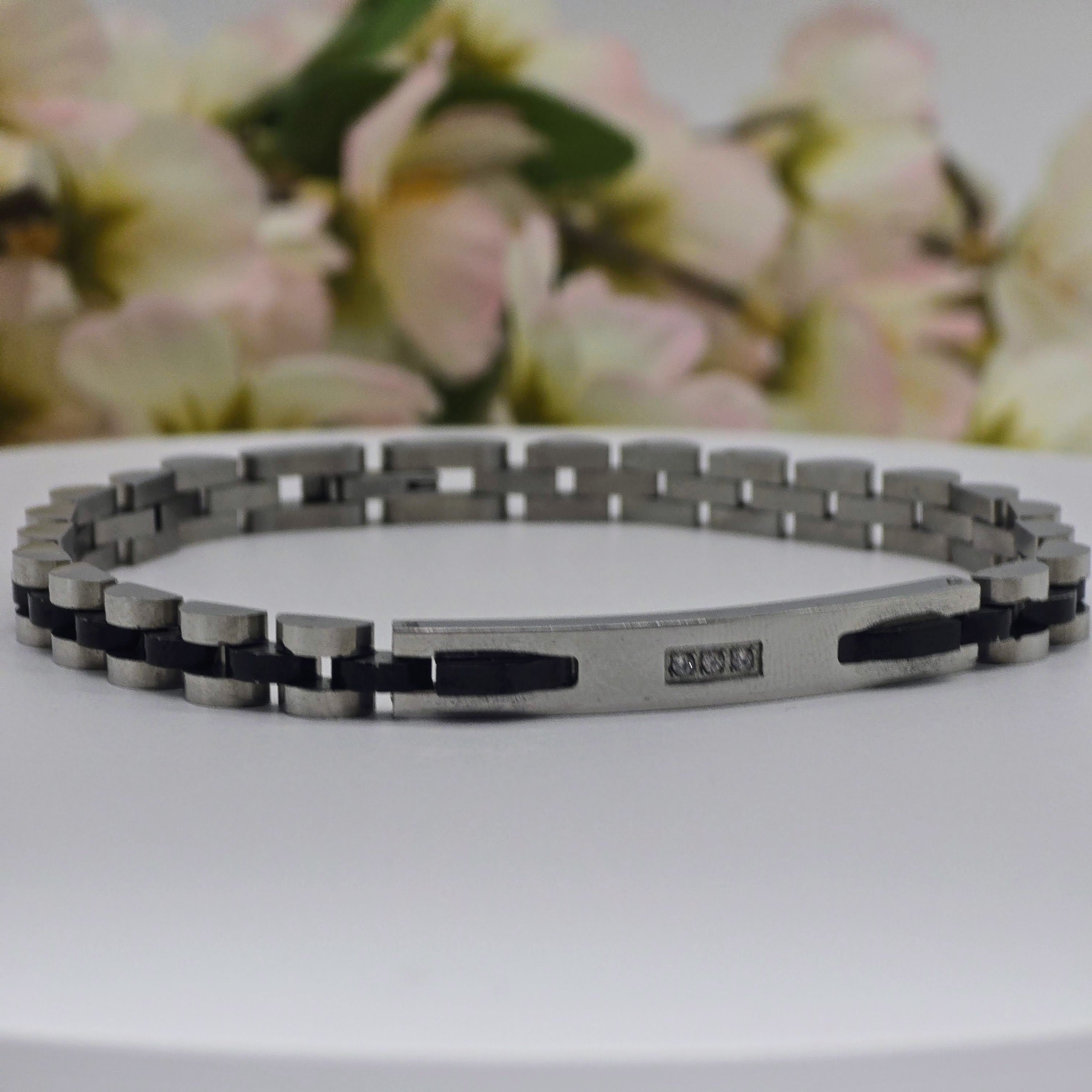 Two-Tone Stainless Steel Men’s Bracelet with CZ Accent Plate