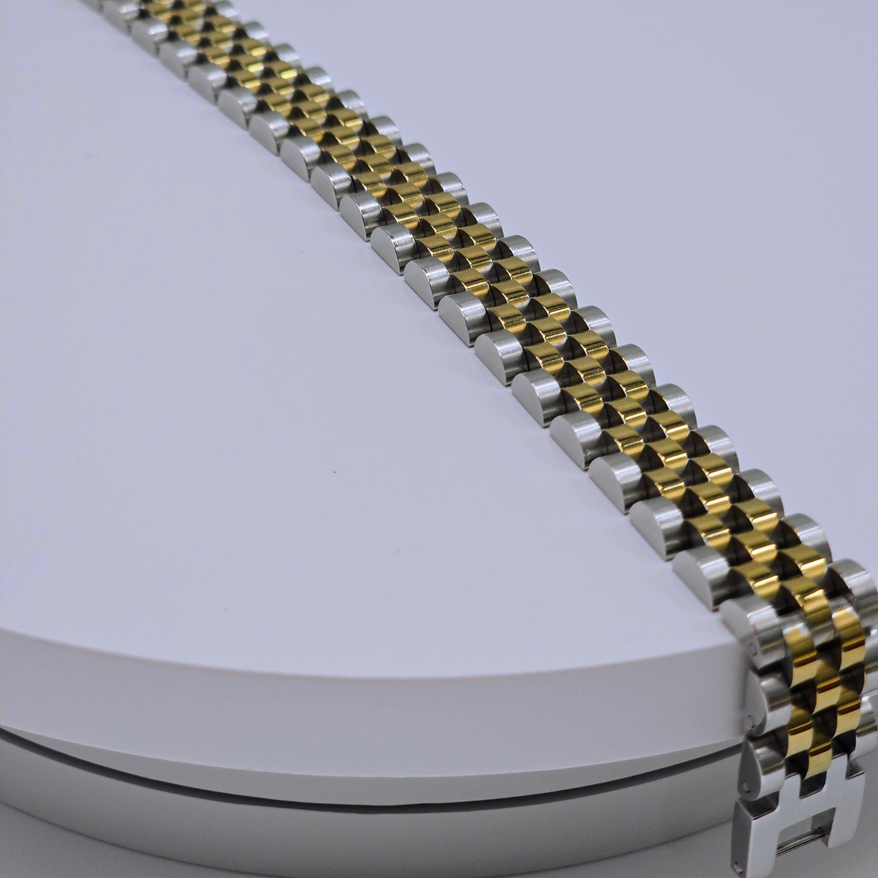 Two-Tone Stainless Steel Men’s Link Bracelet with Gold Center Row