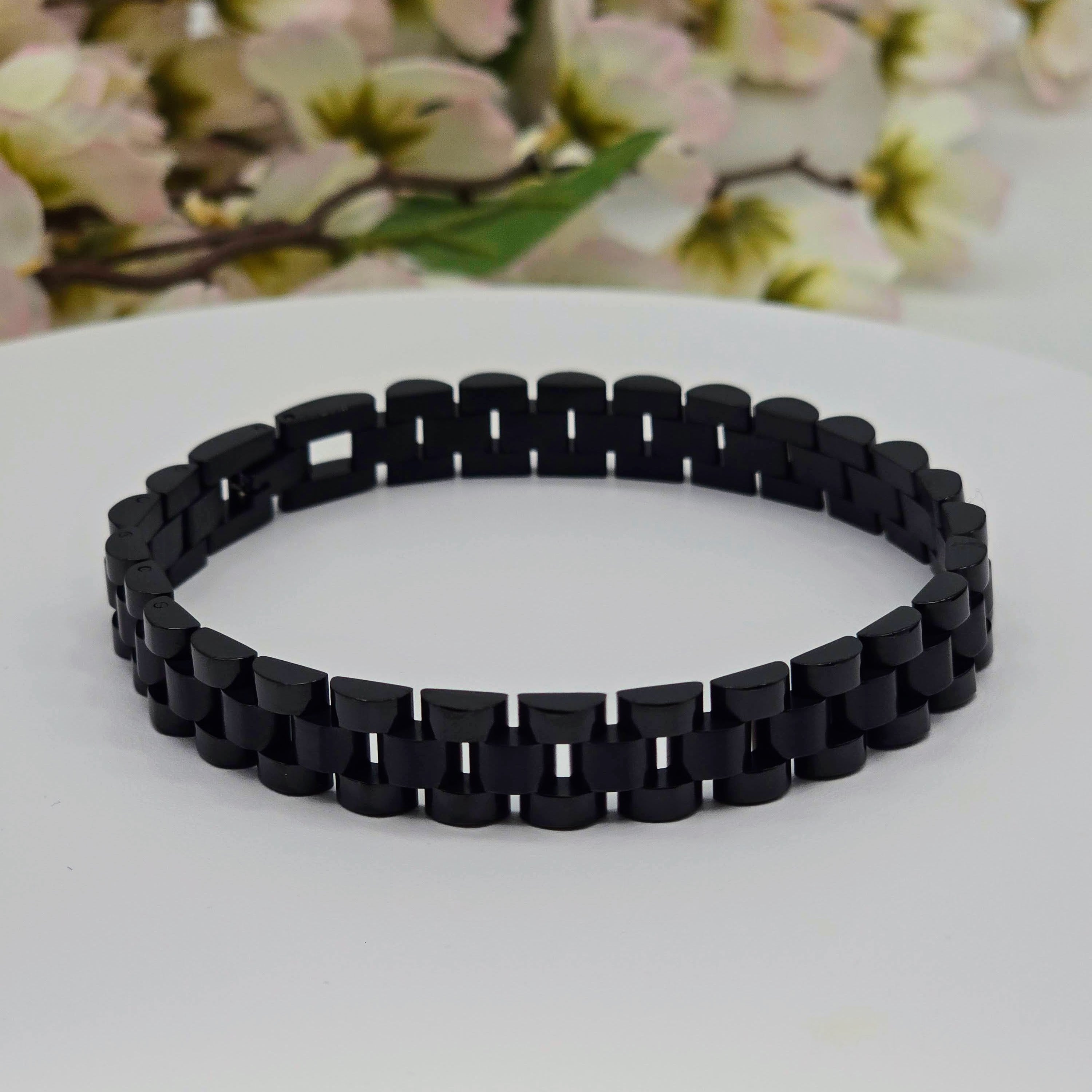 Matte Black Stainless Steel Link Men’s Bracelet