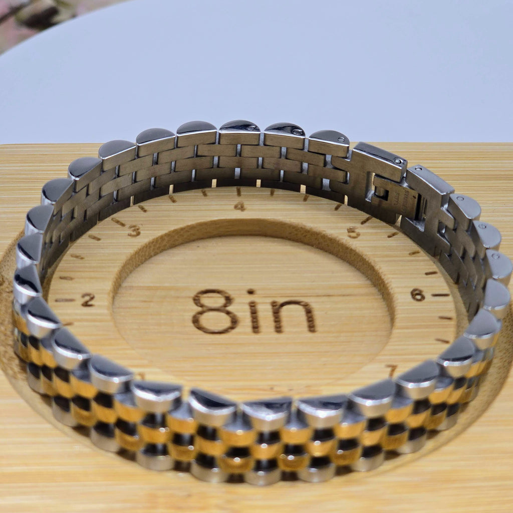Two-Tone Stainless Steel Men’s Link Bracelet with Gold Center Row