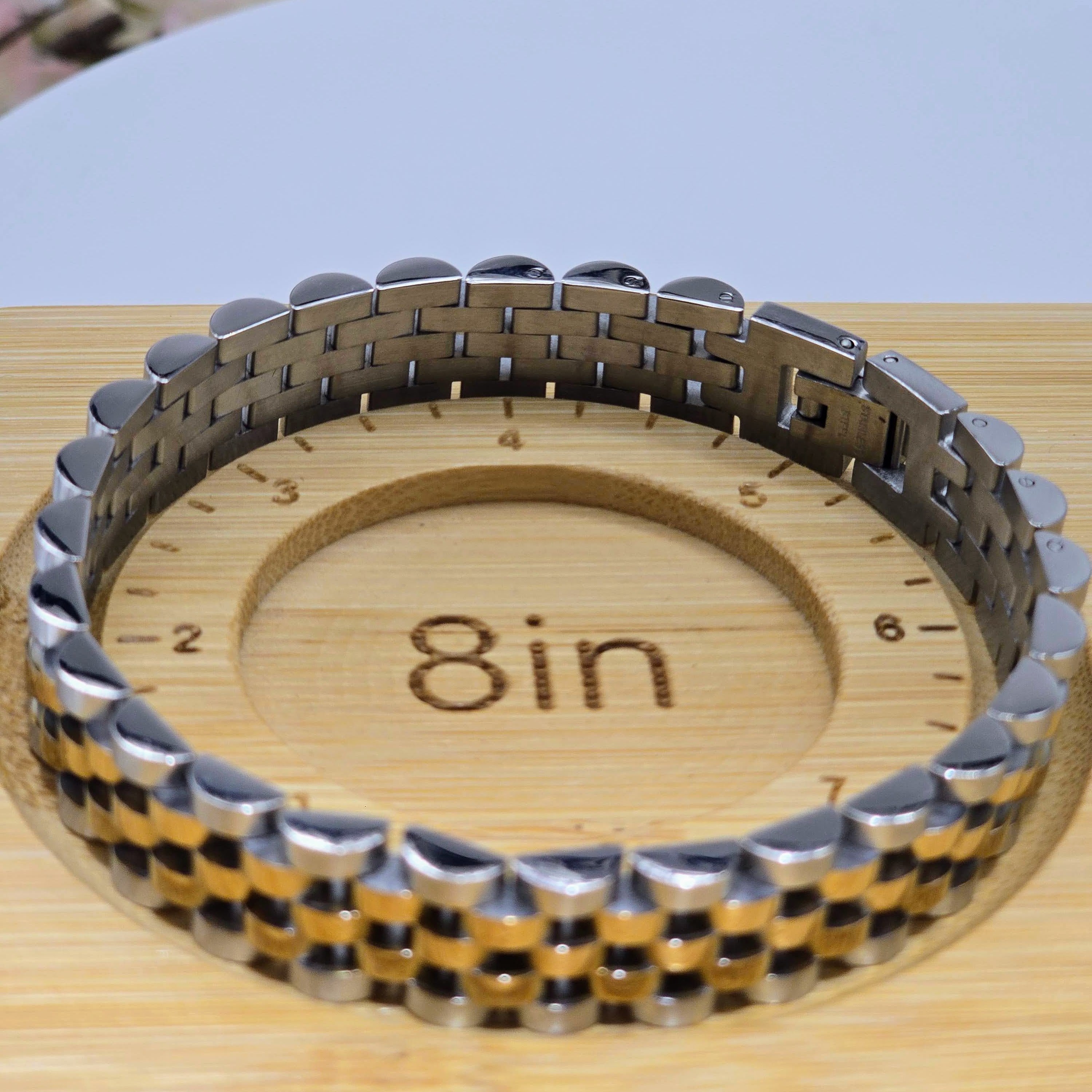 Two-Tone Stainless Steel Men’s Link Bracelet with Gold Center Row