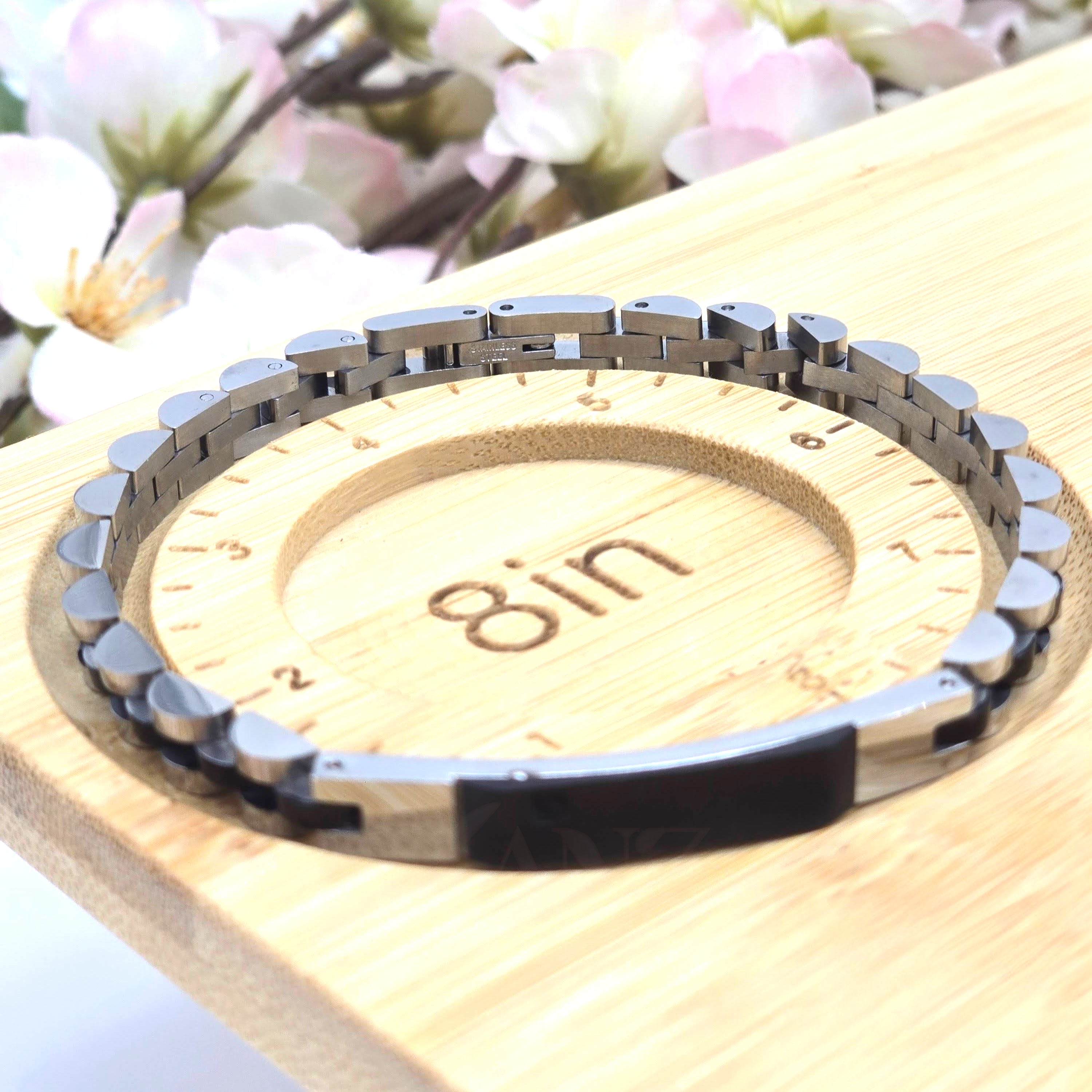 Two-Tone Stainless Steel Men’s Bracelet with Black Center Plate