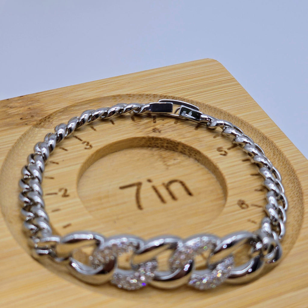 Silver-Tone Chain Accent Stainless Steel Bracelet