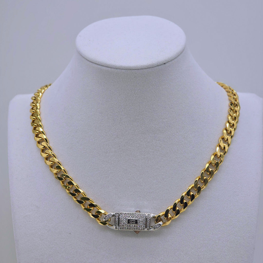 Gold Cuban Link Gold Plated Necklace with Pave Box Clasp