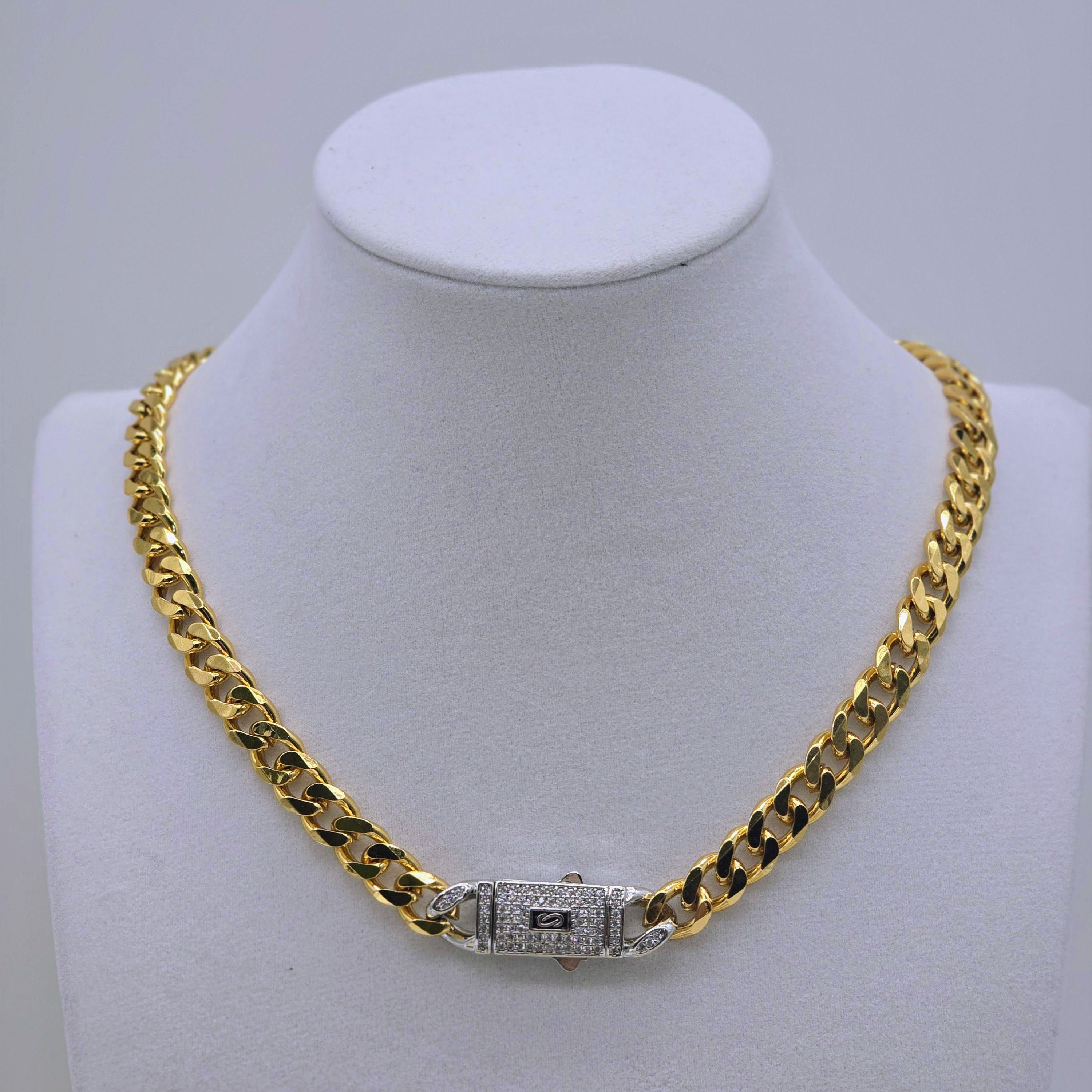 Gold Cuban Link Gold Plated Necklace with Pave Box Clasp