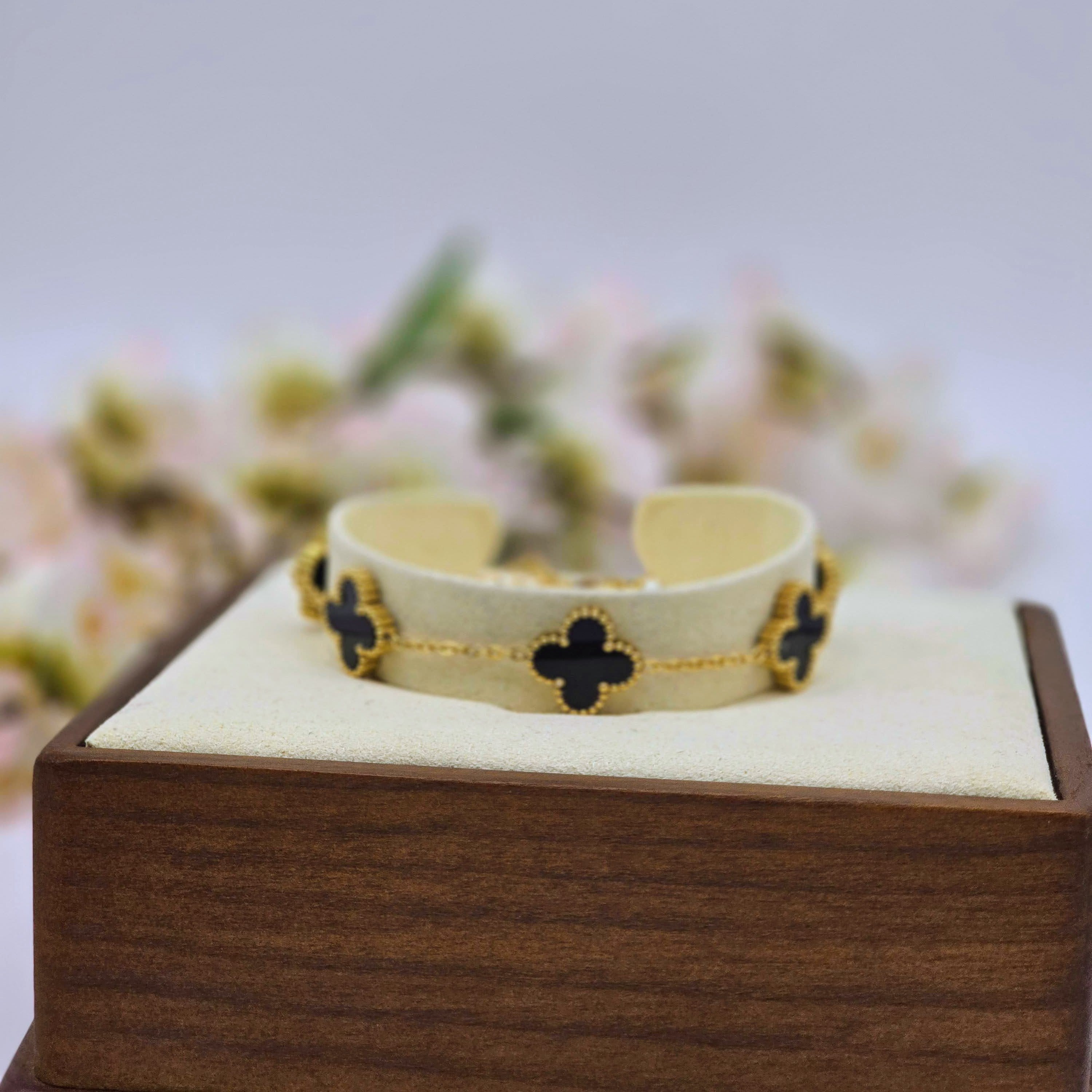 Black Clover Open Cuff Stainless Steel Bracelet