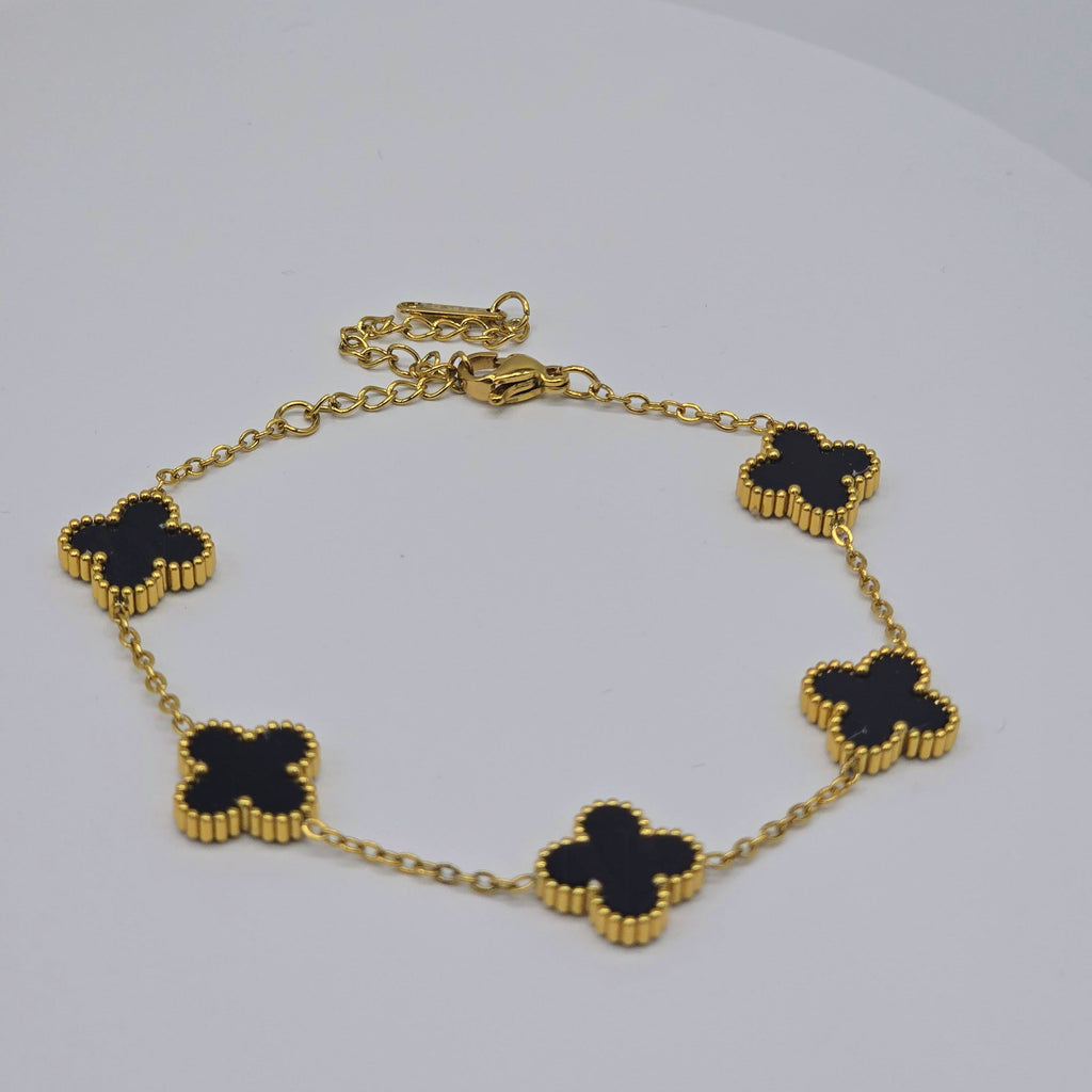 Black Clover Open Cuff Stainless Steel Bracelet