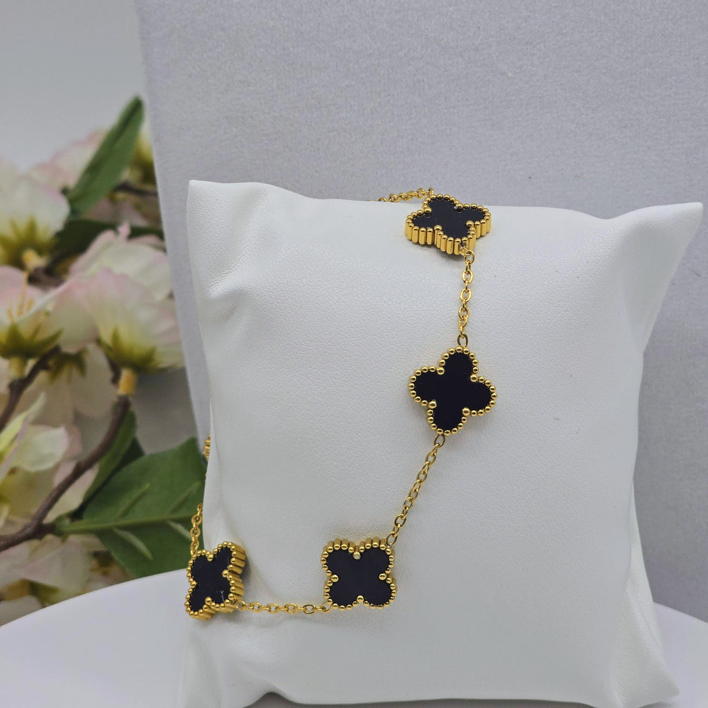 Black Clover Open Cuff Stainless Steel Bracelet