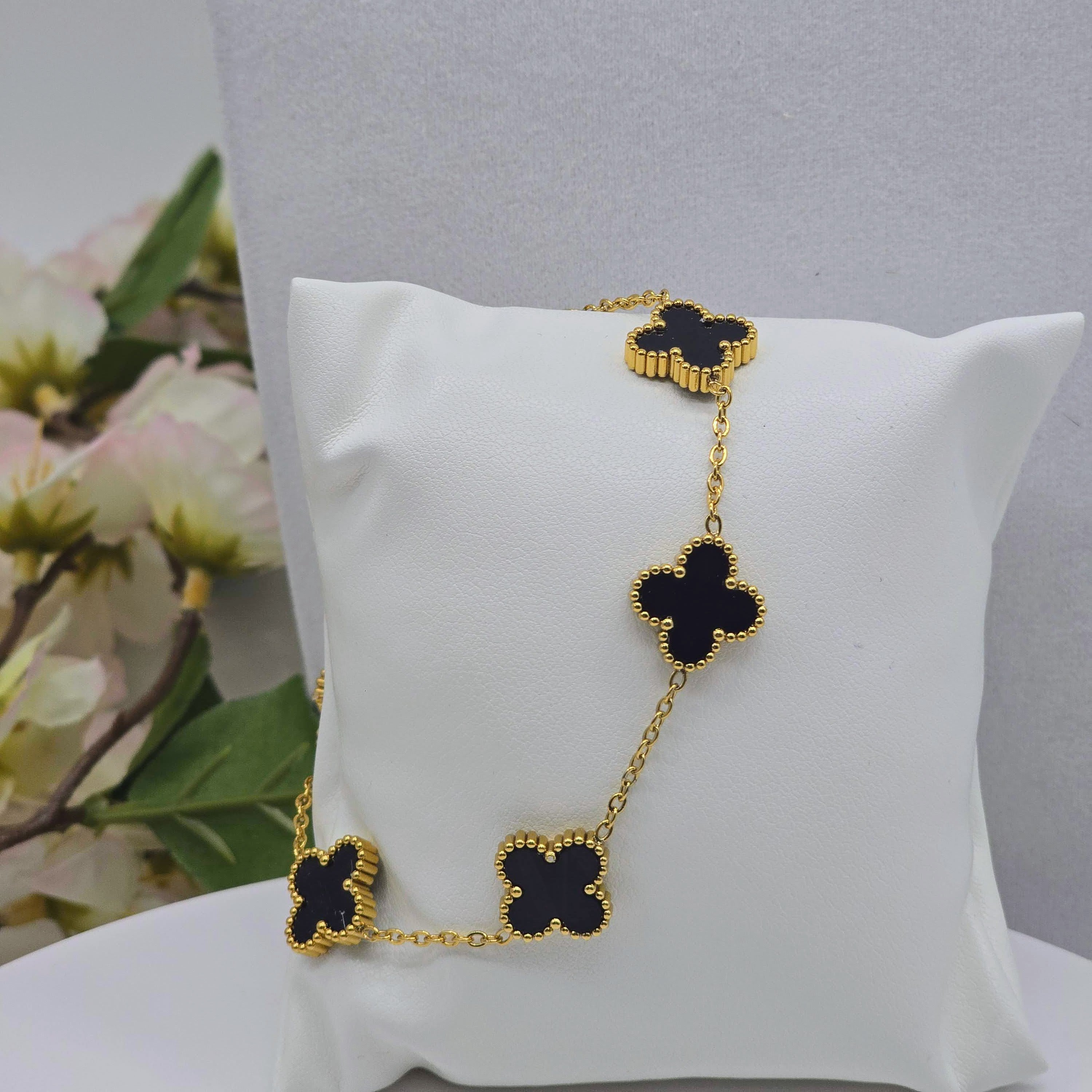 Black Clover Open Cuff Stainless Steel Bracelet