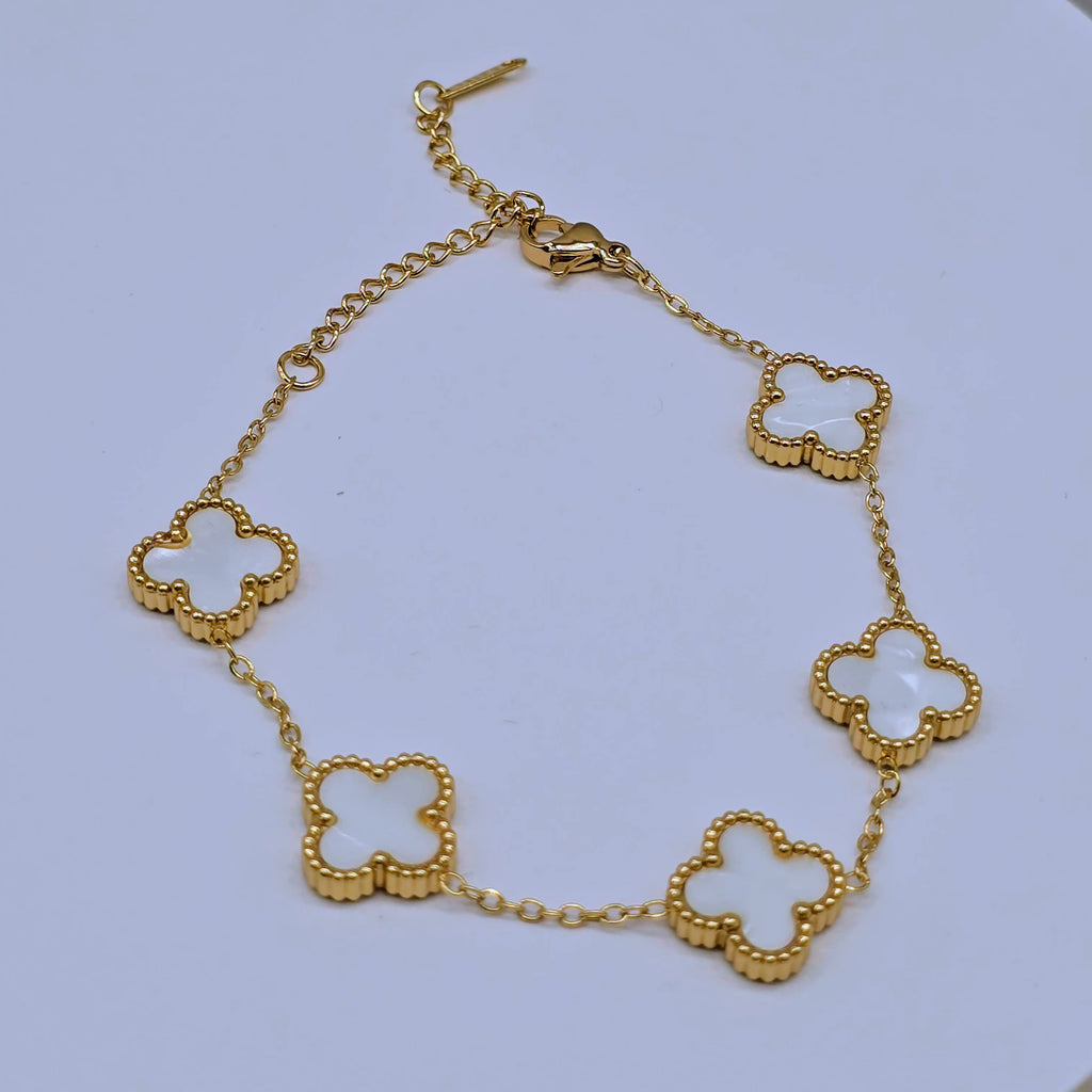 White Clover Chain Stainless Steel Bracelet