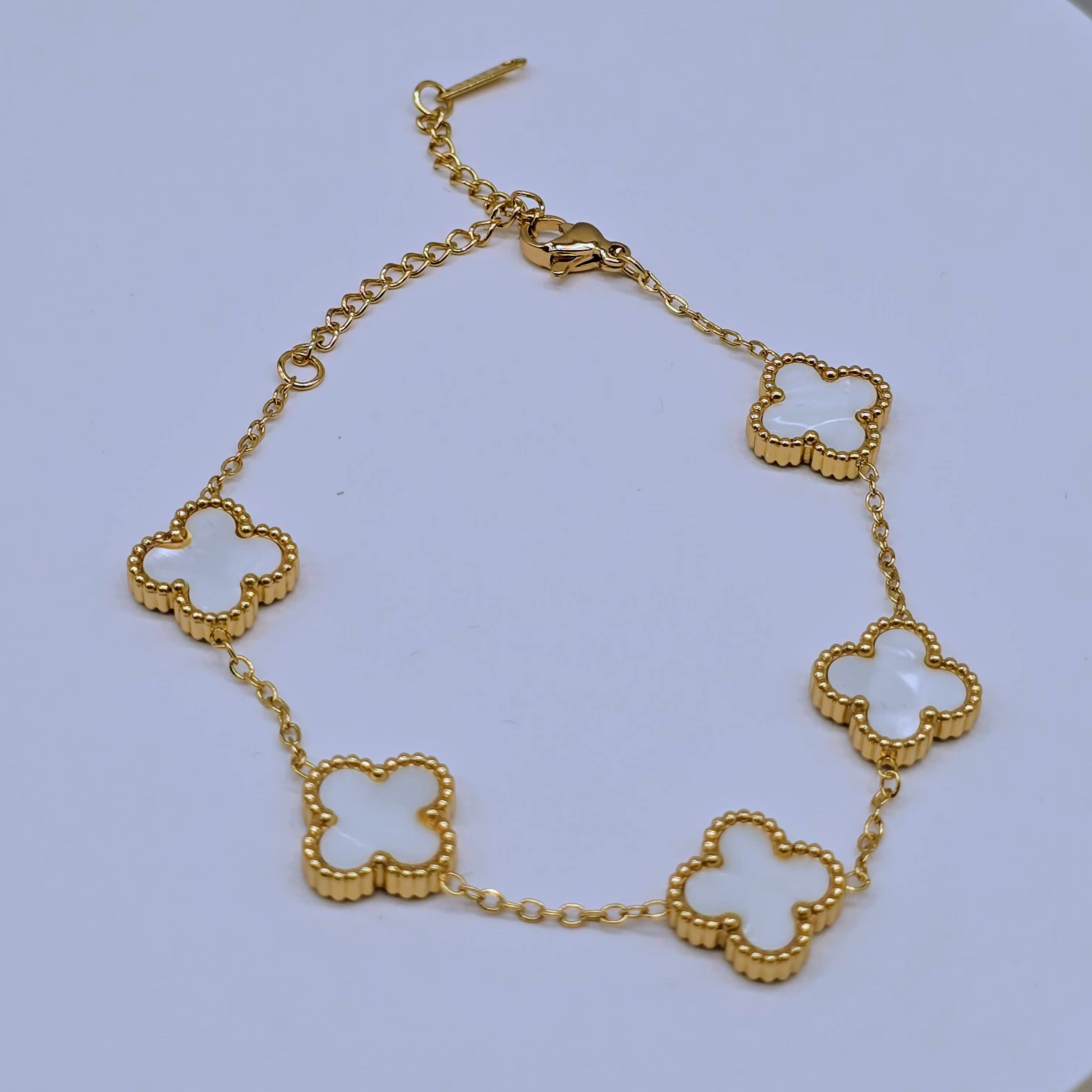 White Clover Chain Stainless Steel Bracelet