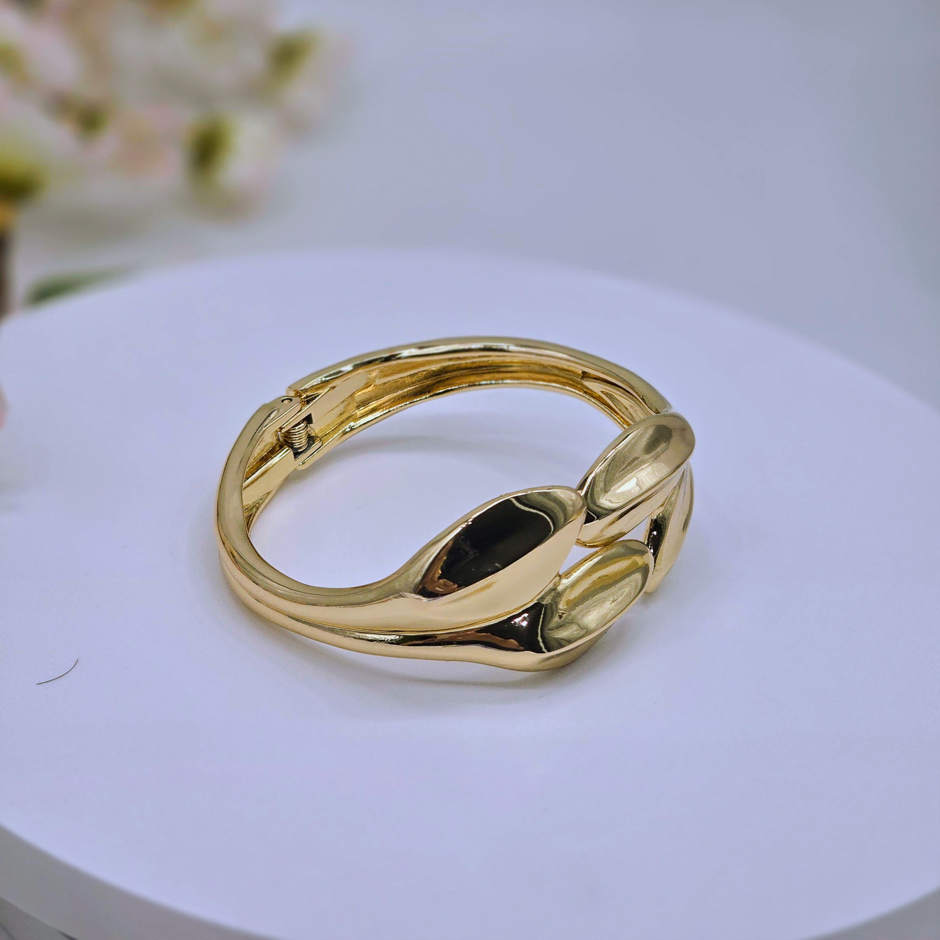 Sculpted Open-Form Hinged Stainless Steel Bangle Bracelet