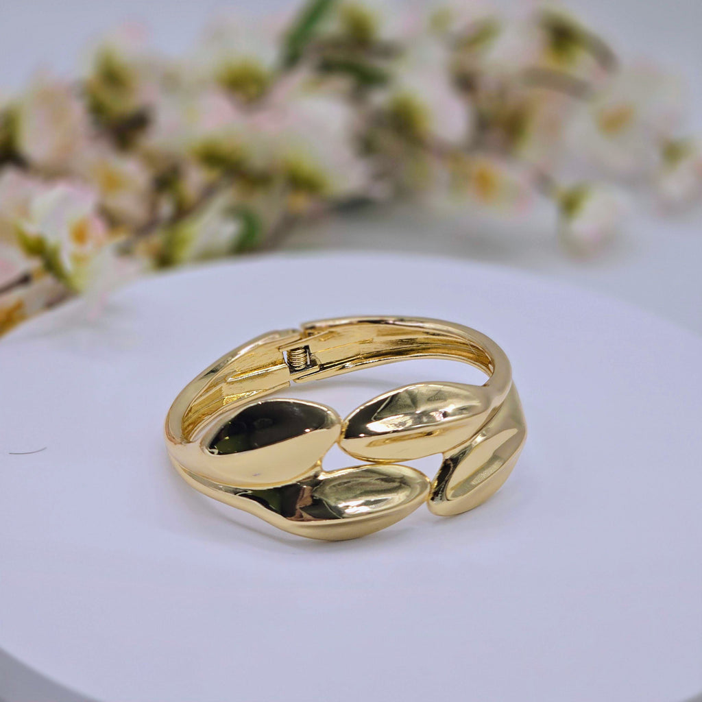 Sculpted Open-Form Hinged Stainless Steel Bangle Bracelet