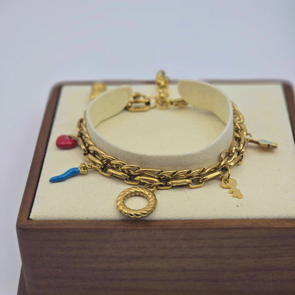 The Mediterranean Mosaic Heart Set – Stainless Steel Layered Necklaces & Charm Bracelet