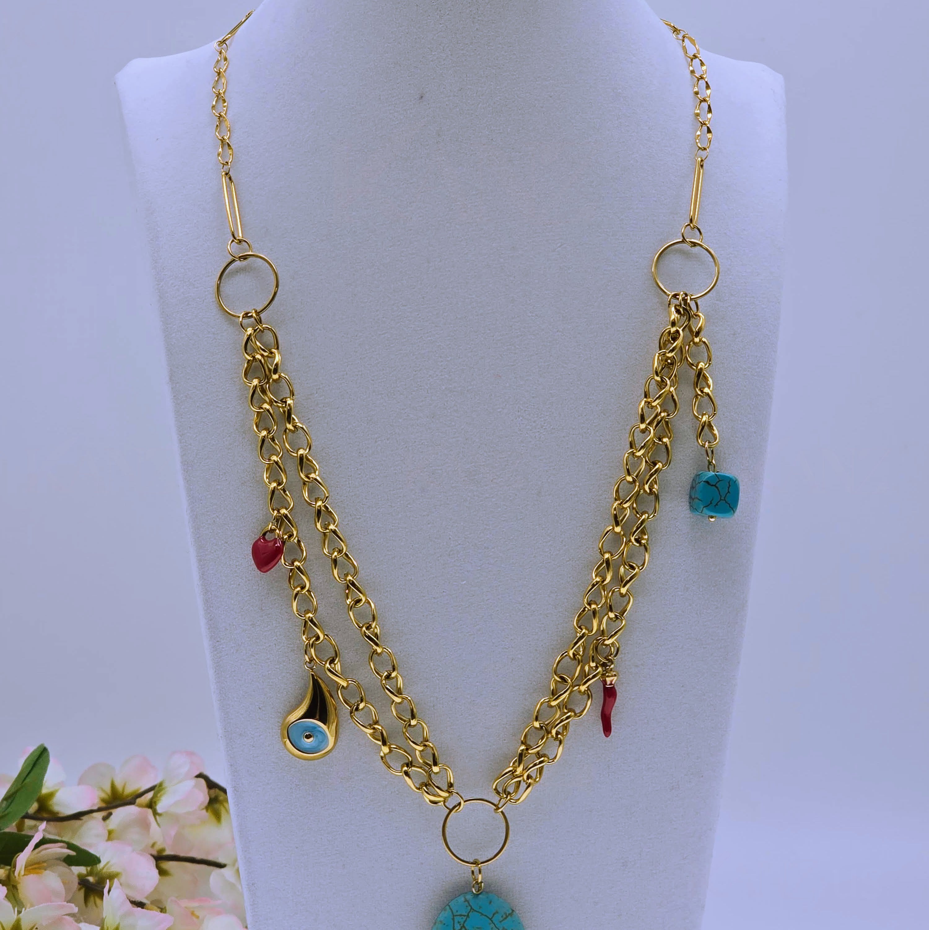 The Turquoise Talisman -  Stainless Steel Layered Statement Necklace