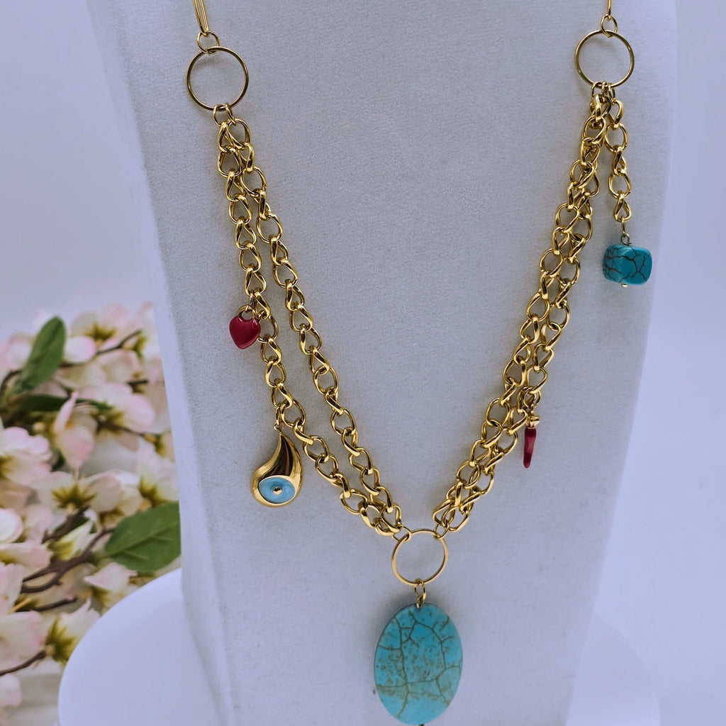 The Turquoise Talisman -  Stainless Steel Layered Statement Necklace