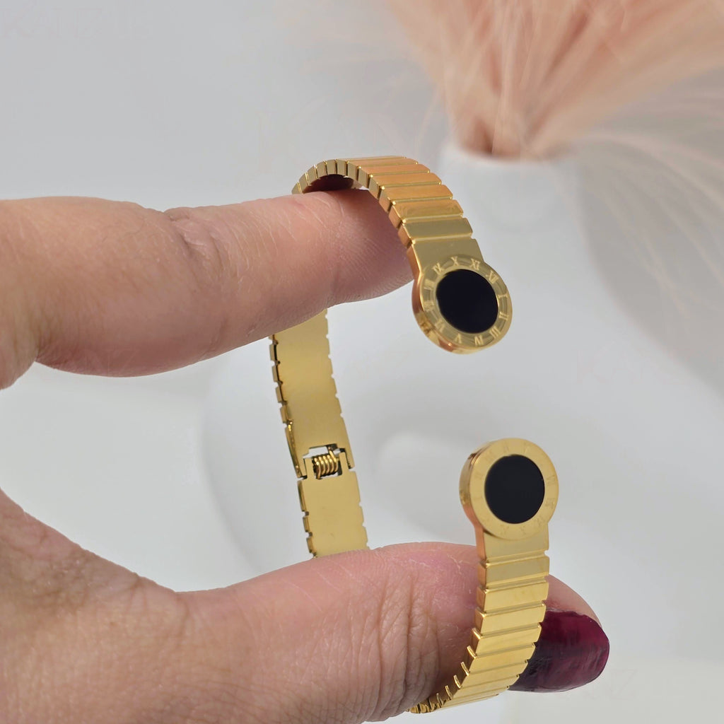 Roman Eclipse Stainless Steel Bangle Bracelet