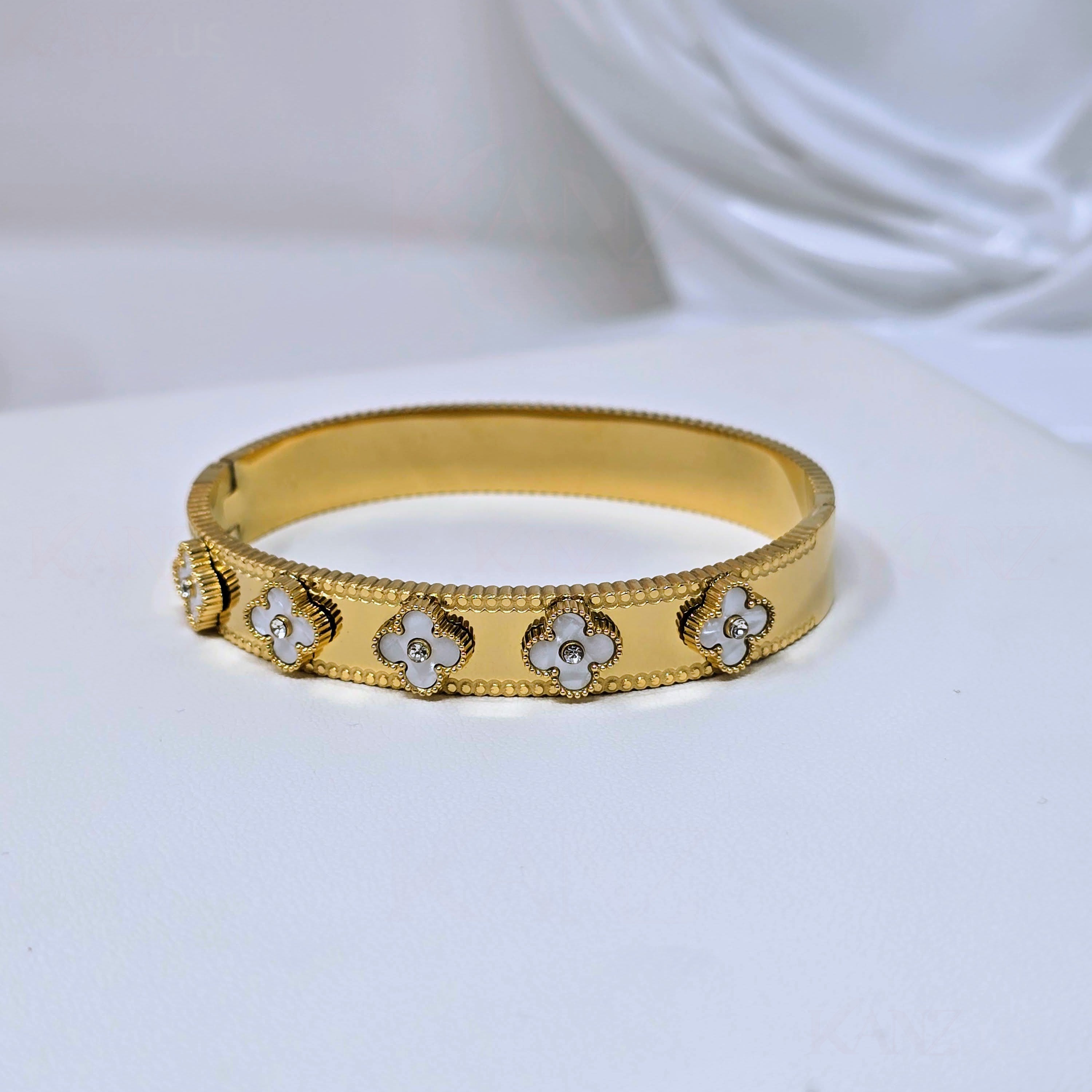Enamel Floral Cloves Stainless Steel Hinged Bangle