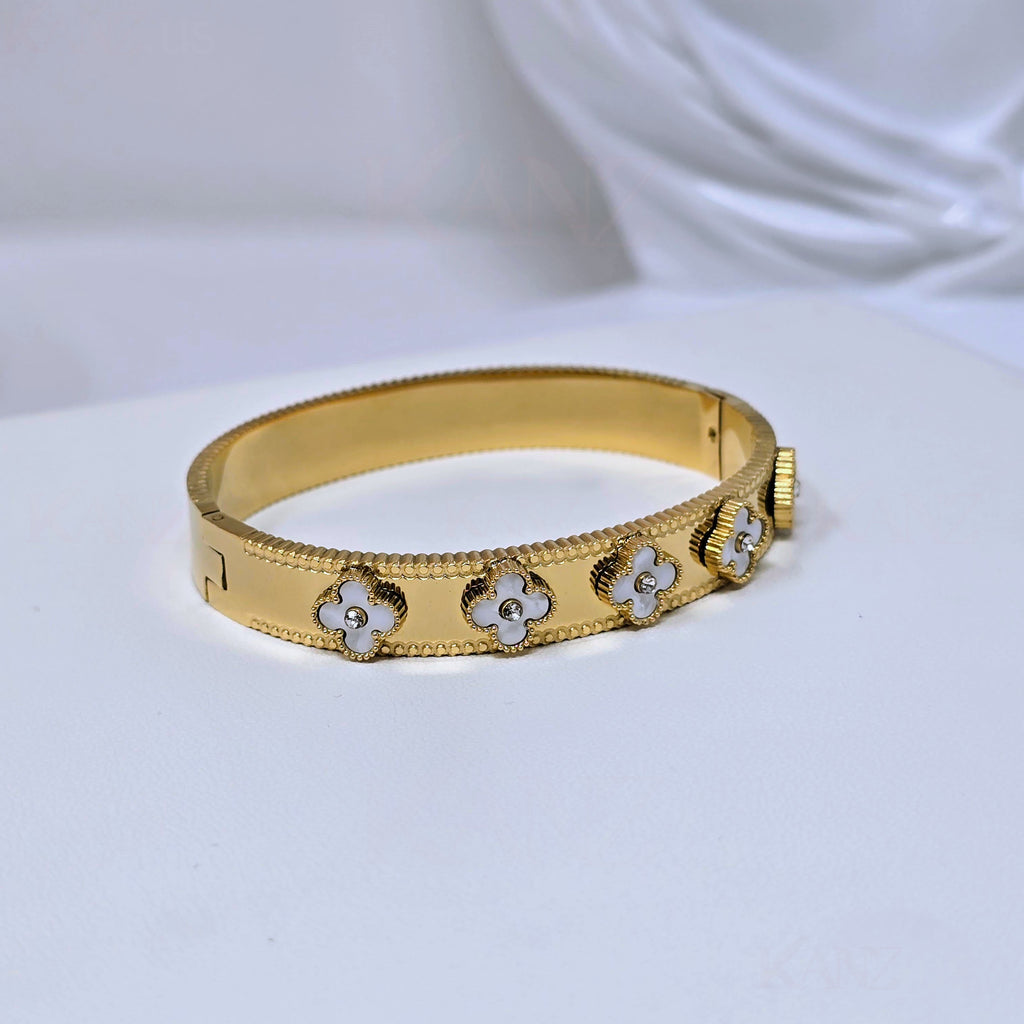 Enamel Floral Cloves Stainless Steel Hinged Bangle