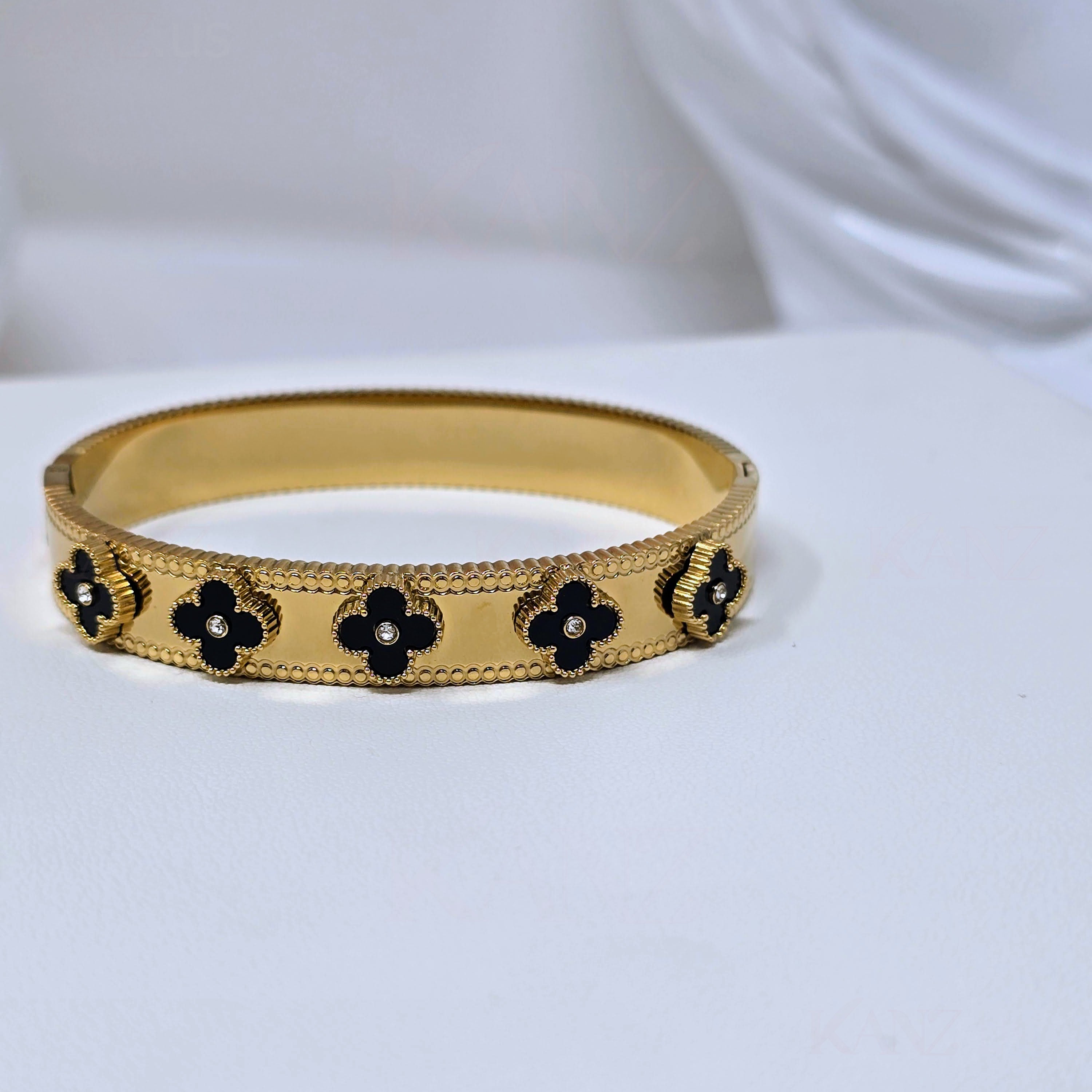 Enamel Floral Cloves Stainless Steel Hinged Bangle