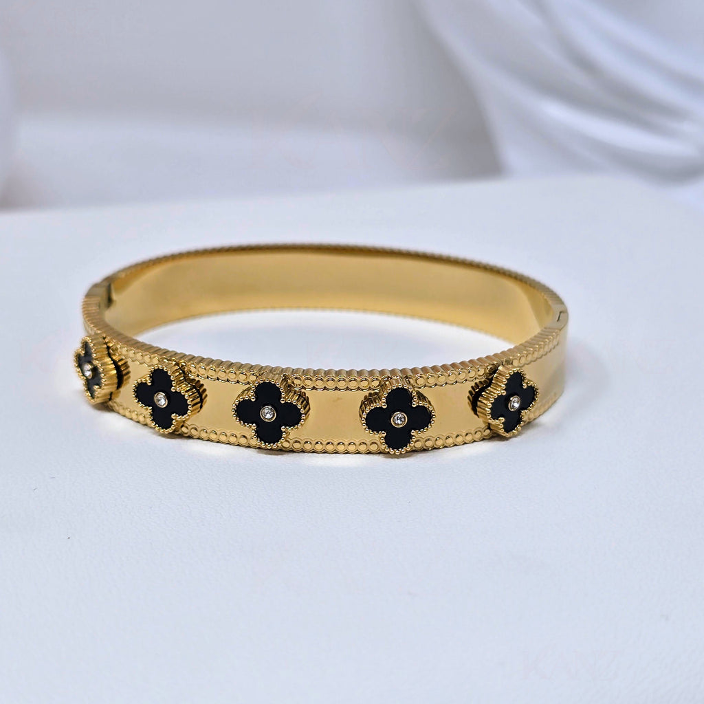 Enamel Floral Cloves Stainless Steel Hinged Bangle